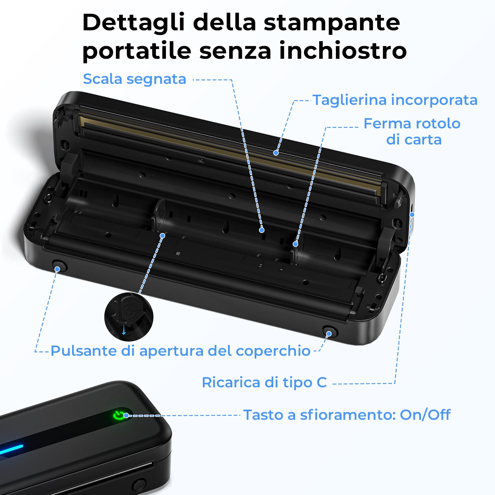 Stampante Termica Portatile Senza Fili A4 300dpi 2600mA Bluetooth