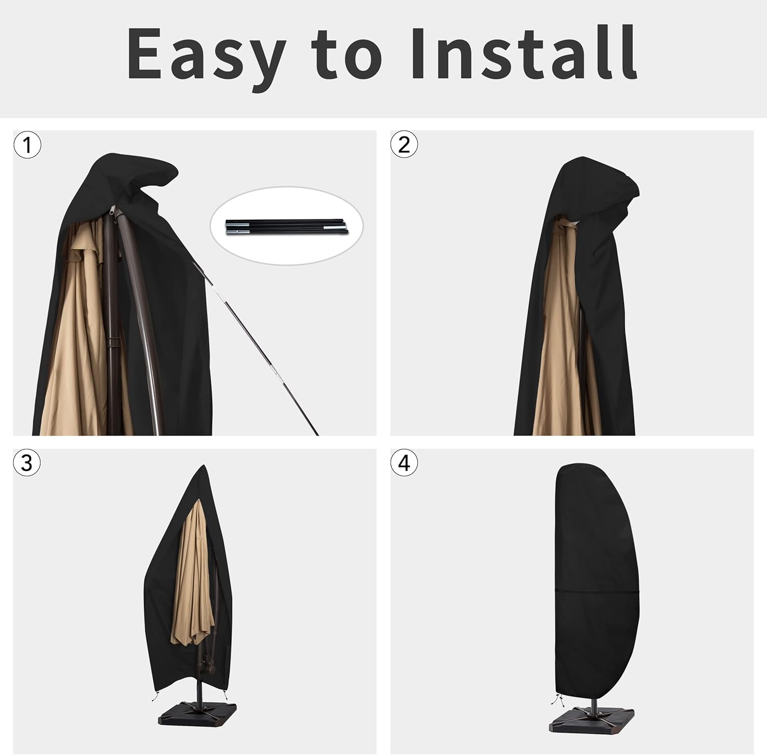 Easy-Going Patio Umbrella Cover Outdoor Offset Umbrella Cover Waterproof Cantilever Parasol Cover for 7.5ft to 11.5ft Banana Frame Umbrella, Black - Image 6