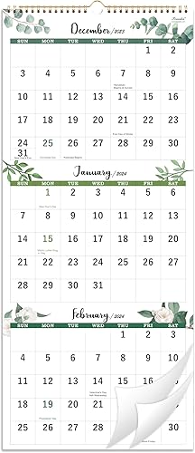 Calendario 2024  Calendario de pared de 3 meses (plegado en un mes), 11.3 x 26 pulgadas (cuando está abierto), enero de 2024 a diciembre de 2024,