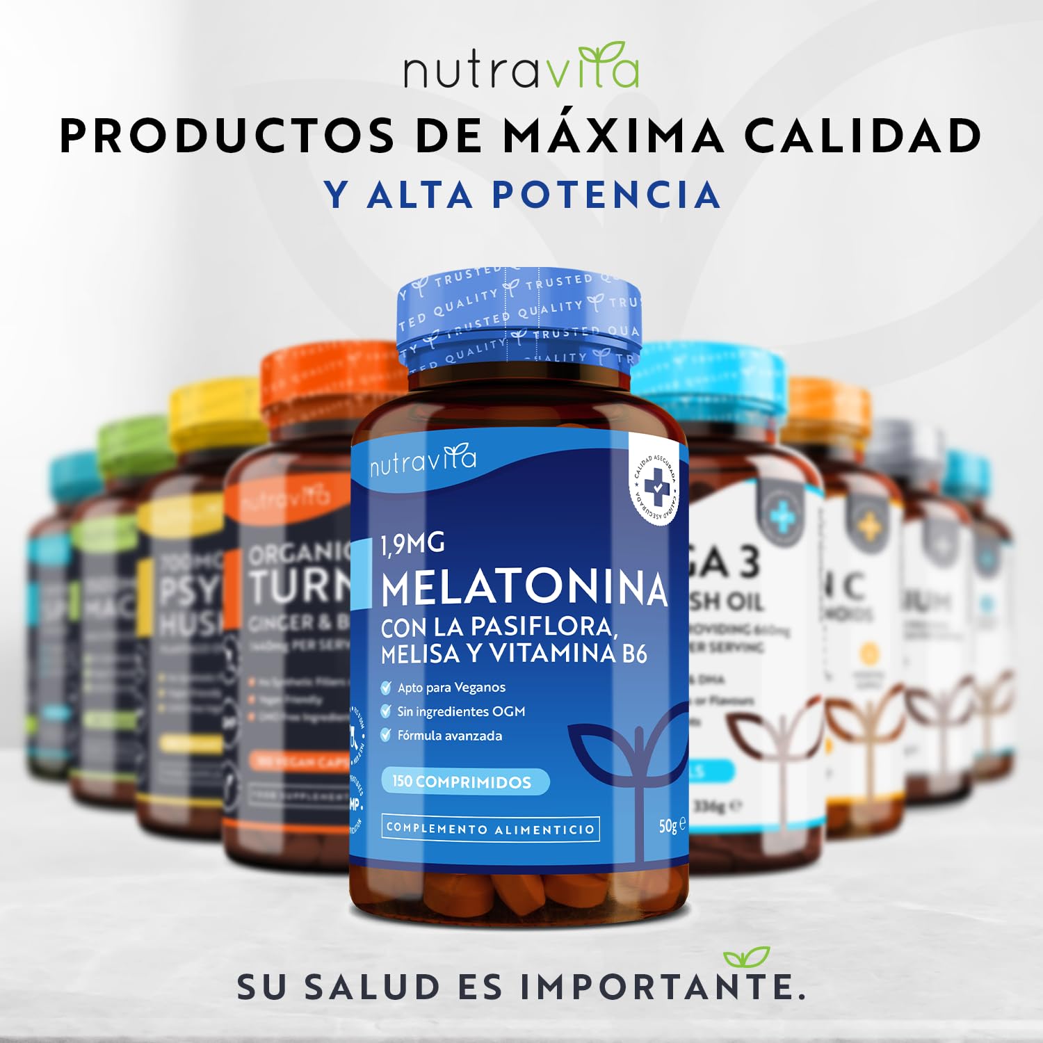 Melatonina Pura 1,9 mg + Vitamina B6 – Con Bálsamo de Limón y Flor de Pasión – 150 Comprimidos Veganos – Contribuye a Reducir el Tiempo para Dormir – GVO Libre – Nutravita