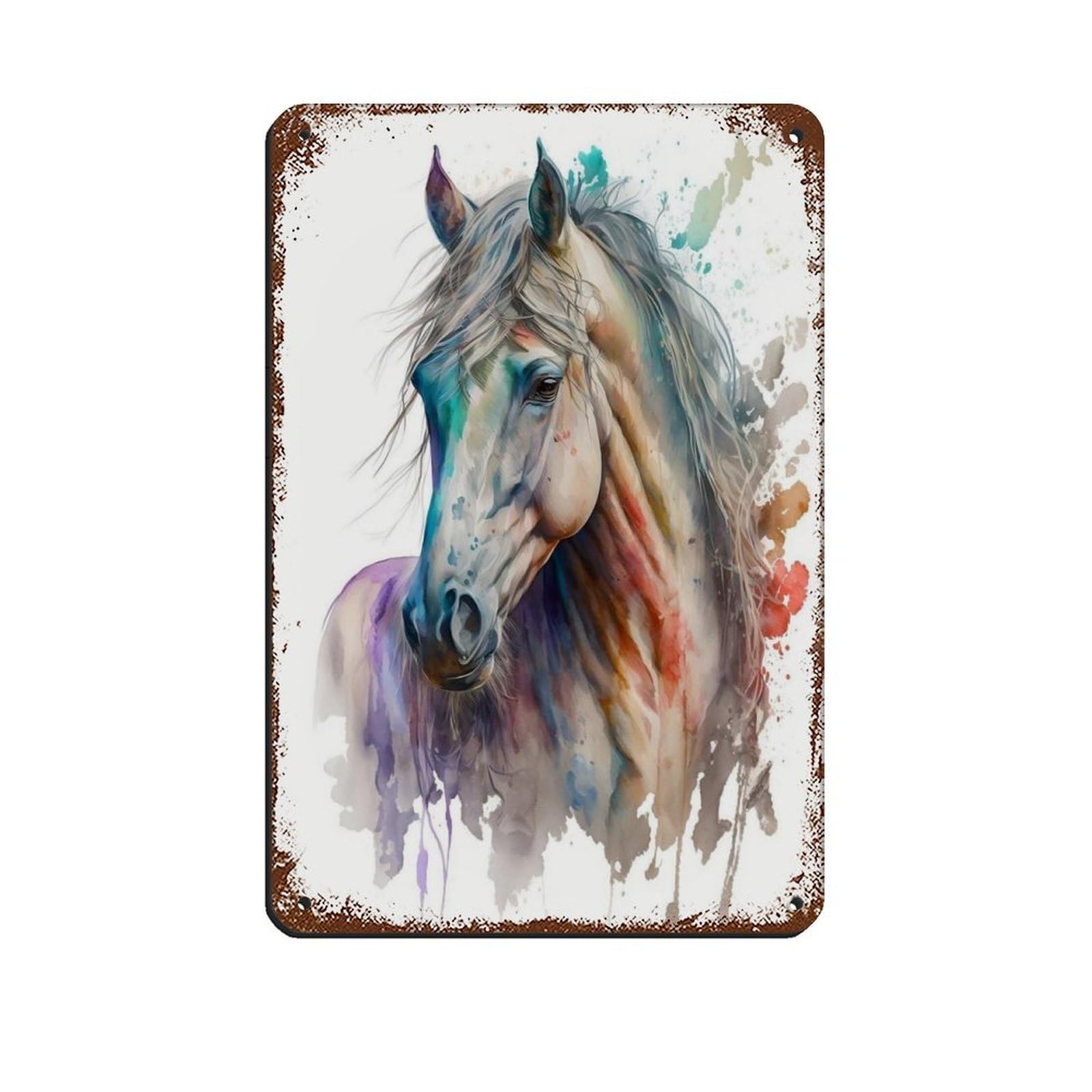 Lxwnze 20L X 30W Cm Watercolor Horse, Art Poster Tin Sign Vintage Metal Pub Club Cafe Bar Home Wall Art Decoration Poster Retro 8X12inch(20X30cm)