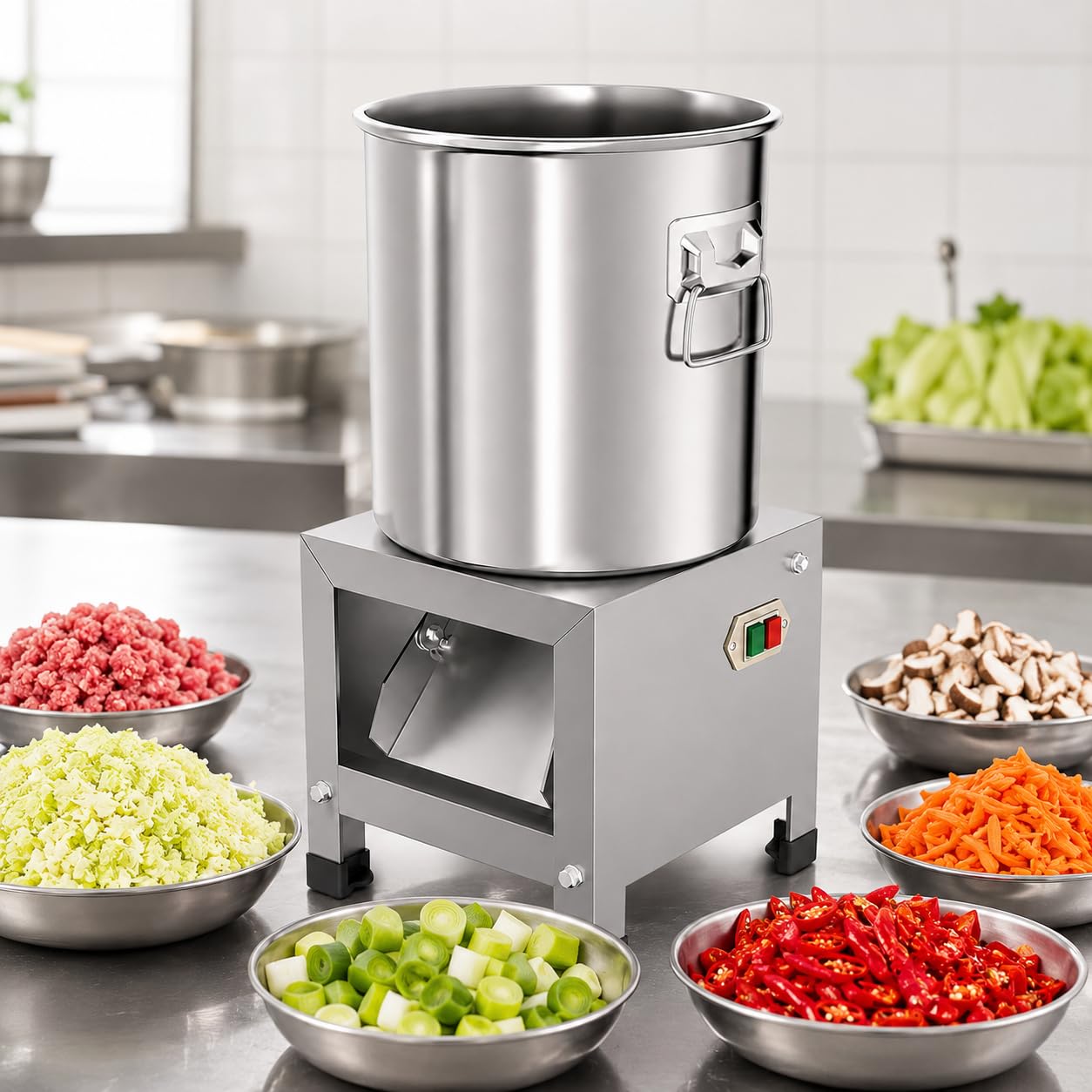 Cortador de verduras comercial de 1800 W, cortador de acero inoxidable resistente para procesamiento de alimentos multiusos, ideal para preparación de alimentos de verduras y aves de corral