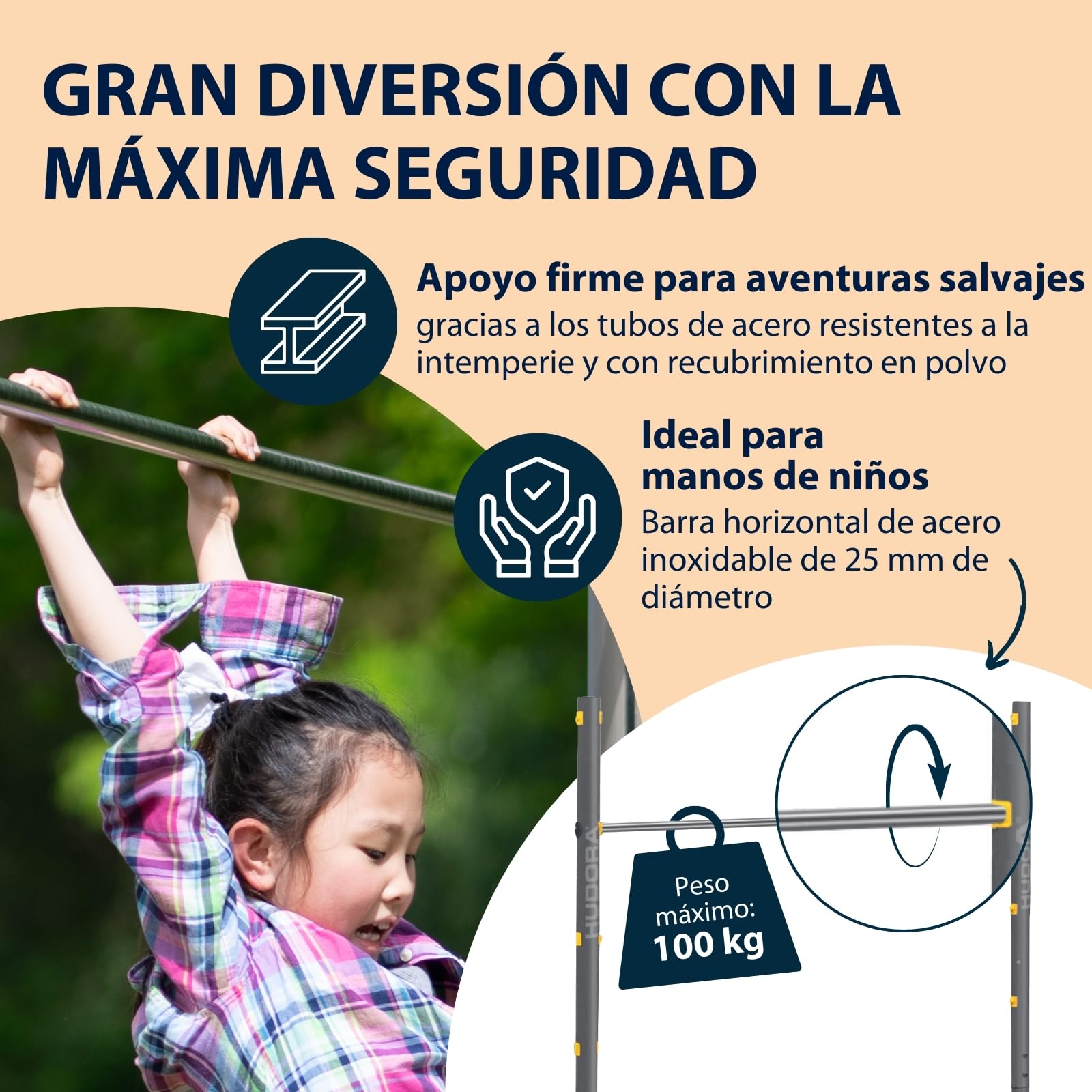 HUDORA Turnreck Fabian - barra alta para exterior - barra alta para el jardín - juego de trepa para niños y adolescentes - barra alta 100 kg peso usuario