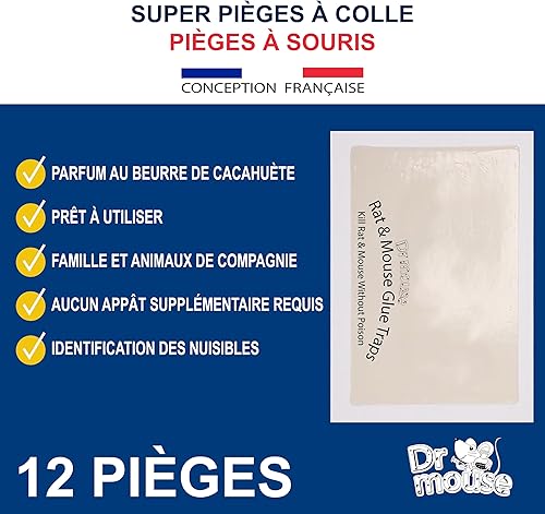 Miniatura 4 de Dr Mouse - Trampa de pegamento para ratones e insectos - Paquete de 12 trampas para ratones - Tablero de pegamento - Bandeja adhesiva para atrapar