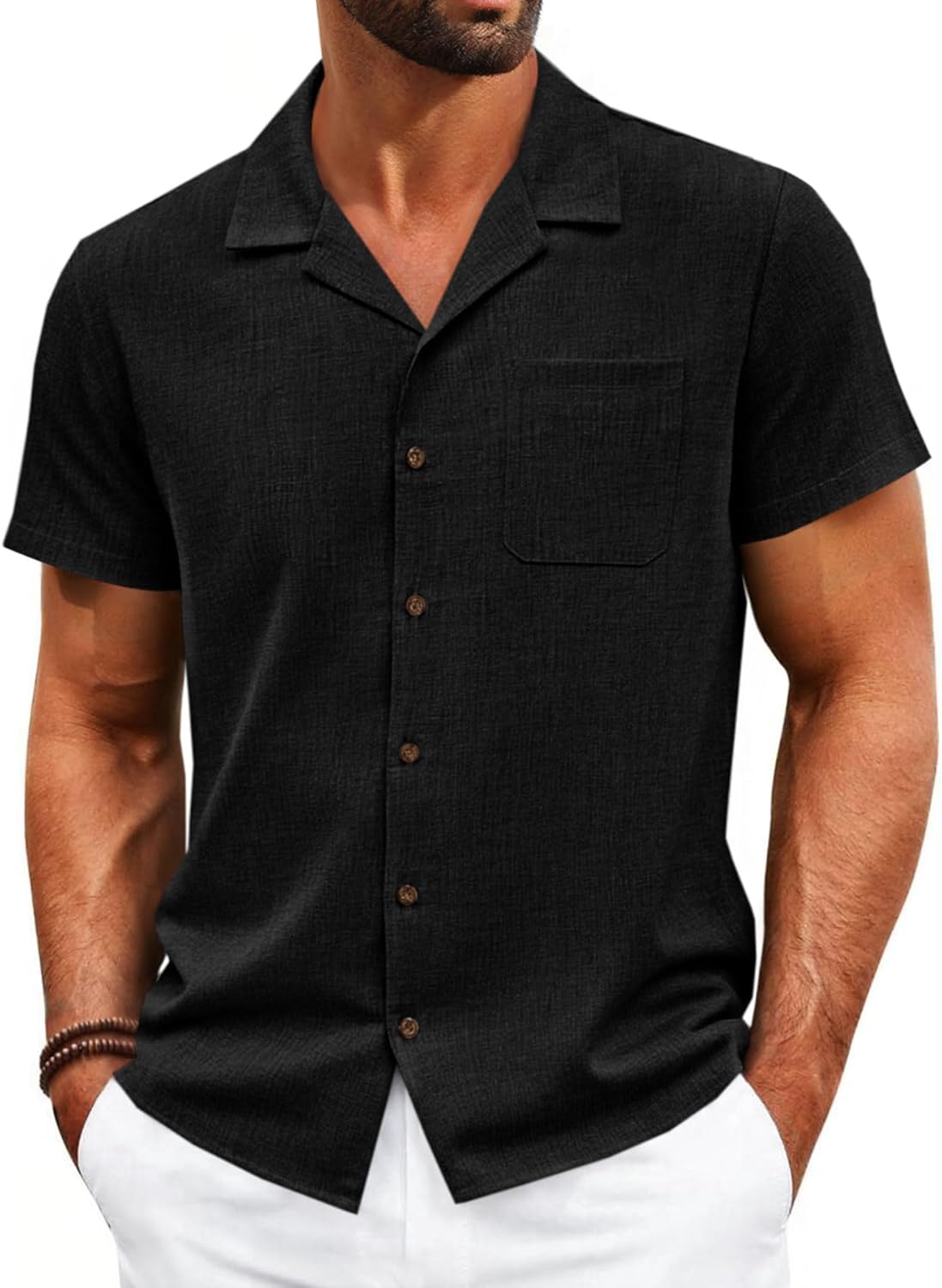 Runcati Mens Button Down Shirt Short Sleeve Cuban Casual Shirts Summer Beach Vacation Wedding Tops with Pocket