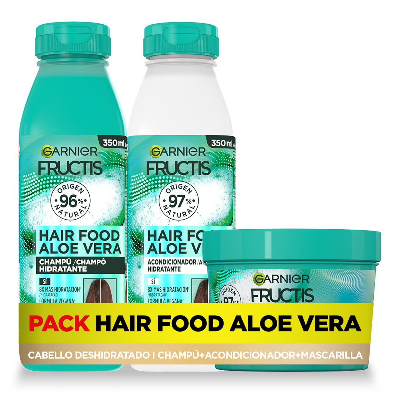 Garnier Fructis Hair Food Set Champú Acondicionador Mascarilla Pelo Normal a Seco Aloe Vera Hidratante 3 Productos