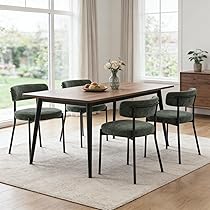 KHISCHMO Set di 4 sedie da pranzo in velluto, sedie da cucina moderne, sedie imbottite Mid-Century in bouclé con gambe in metallo nero, tessuto chenille, per cucina e soggiorno, Verde