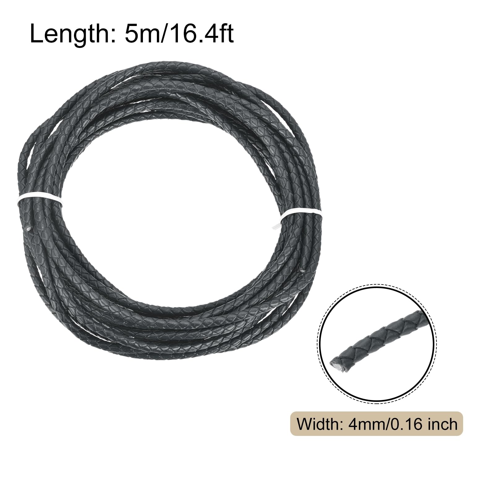 Rebower Round Braided Leather Cord 4mm Bolo Leather Cord String Rope for Jewelry Making, Necklaces, Bracelets, Wraps, Crafts, 5m/16.4ft, Dark Gray - Image 2