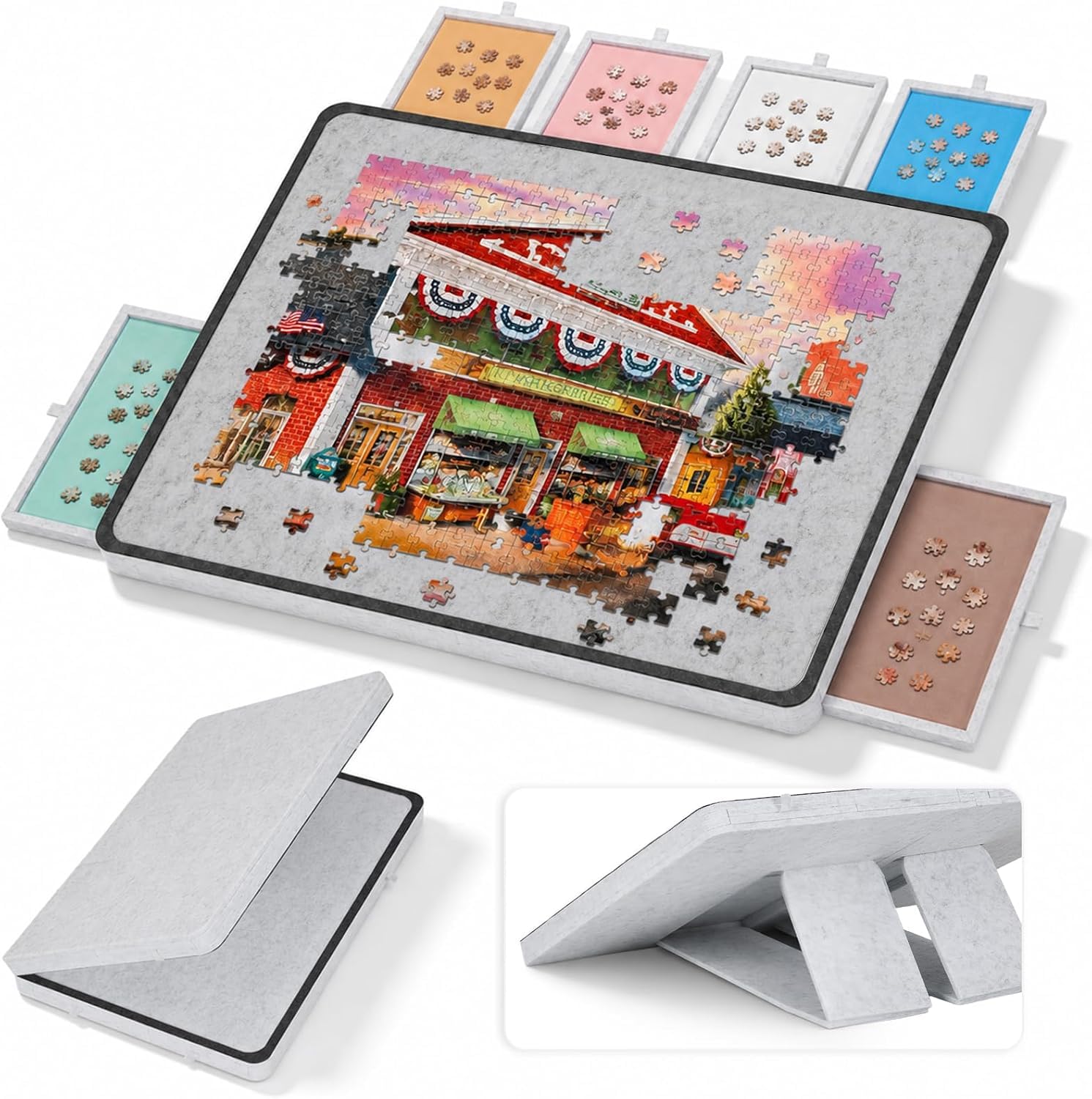 Tablero para Rompecabezas de 1500 Piezas con 6 cajones y Cubierta – Mesa Plegable con 4 ángulos de inclinación, Mesa Ligera y portátil con Almacenamiento y Soporte Integrado para Adultos