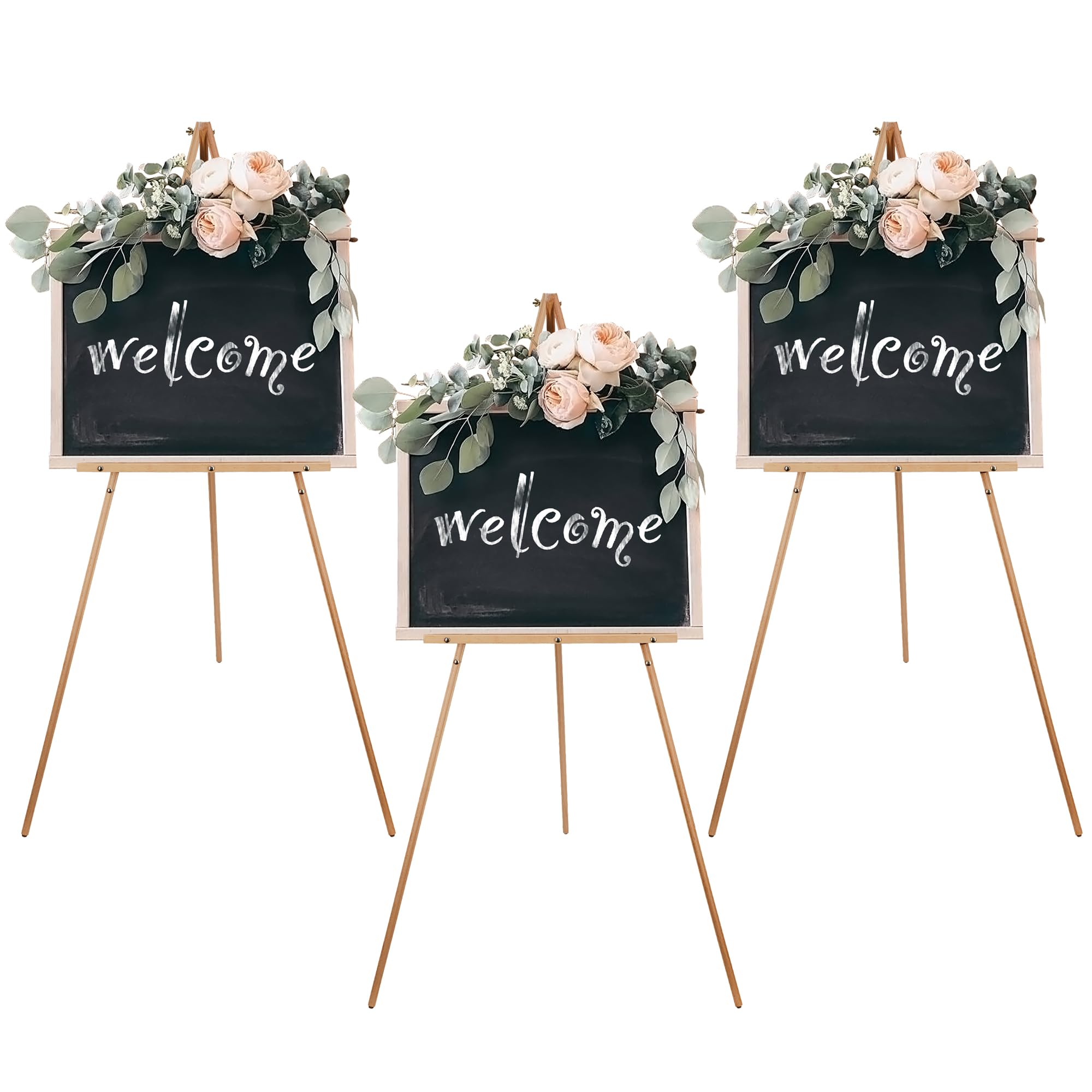 Wooden Easel Stand for Wedding Sign Poster Picture 63'' Beech Wood Display Easel for Floor Adjustable Painting Easel for Canvas 3 Pack