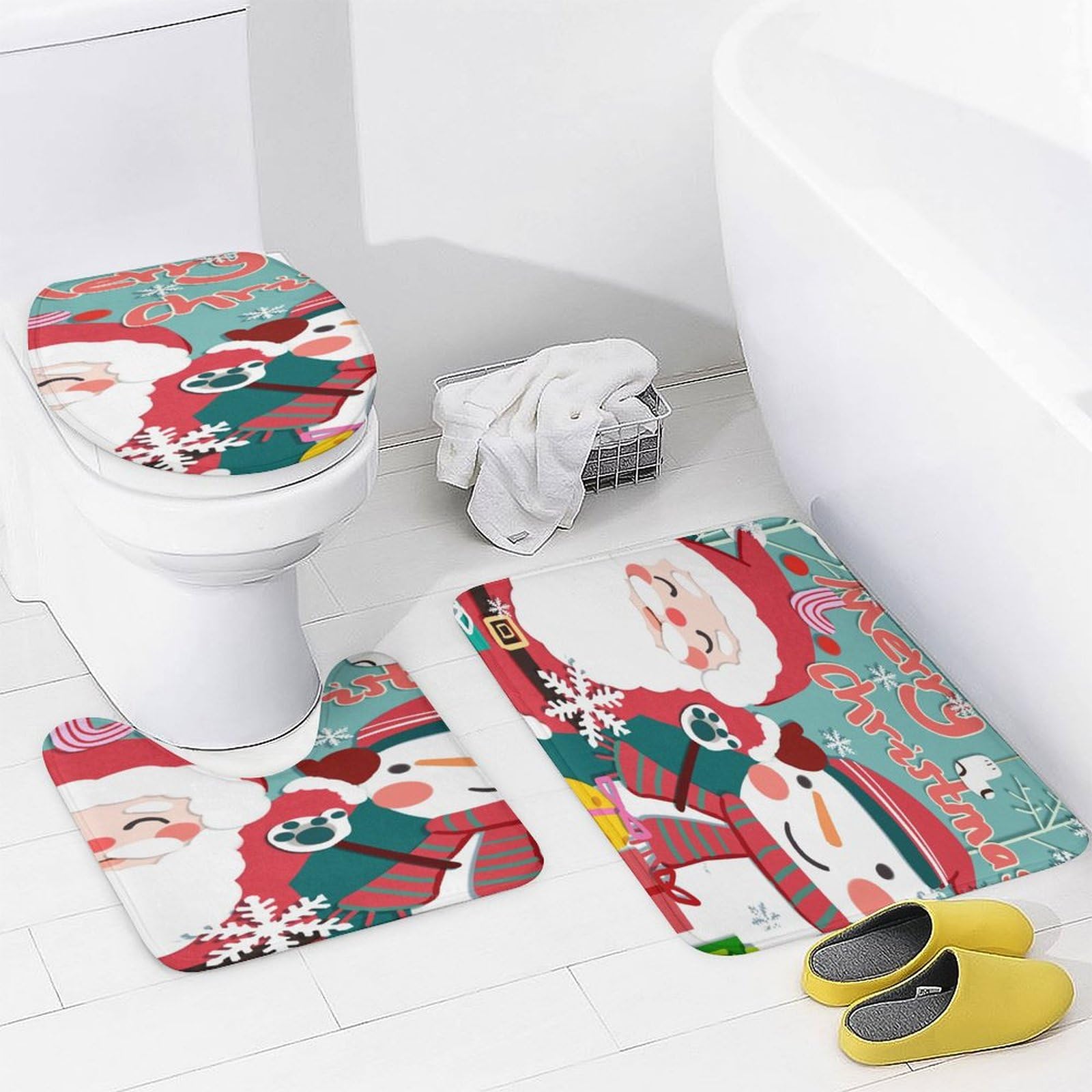 Colección navideña Baño de Cuatro Piezas Tappeto De Baño Absorbente Y Antideslizante, con Material De Diatomita, Ideal para Baños Modernos 183×183cm