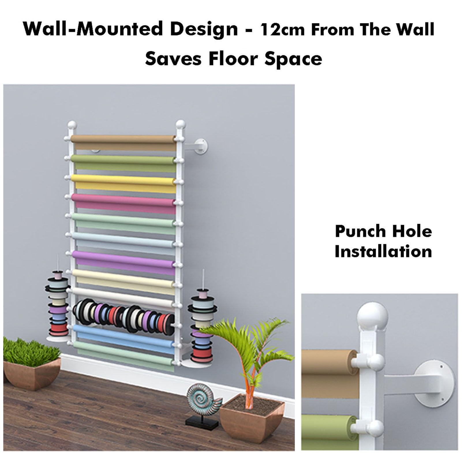 Aufbewahrungsregal für Stoffrollen zur Wandmontage, Vinylfolie, Textil- und Lederorganizer, platzsparender Halter für Bastelbedarf, Zuhause, Studio und Werkstatt