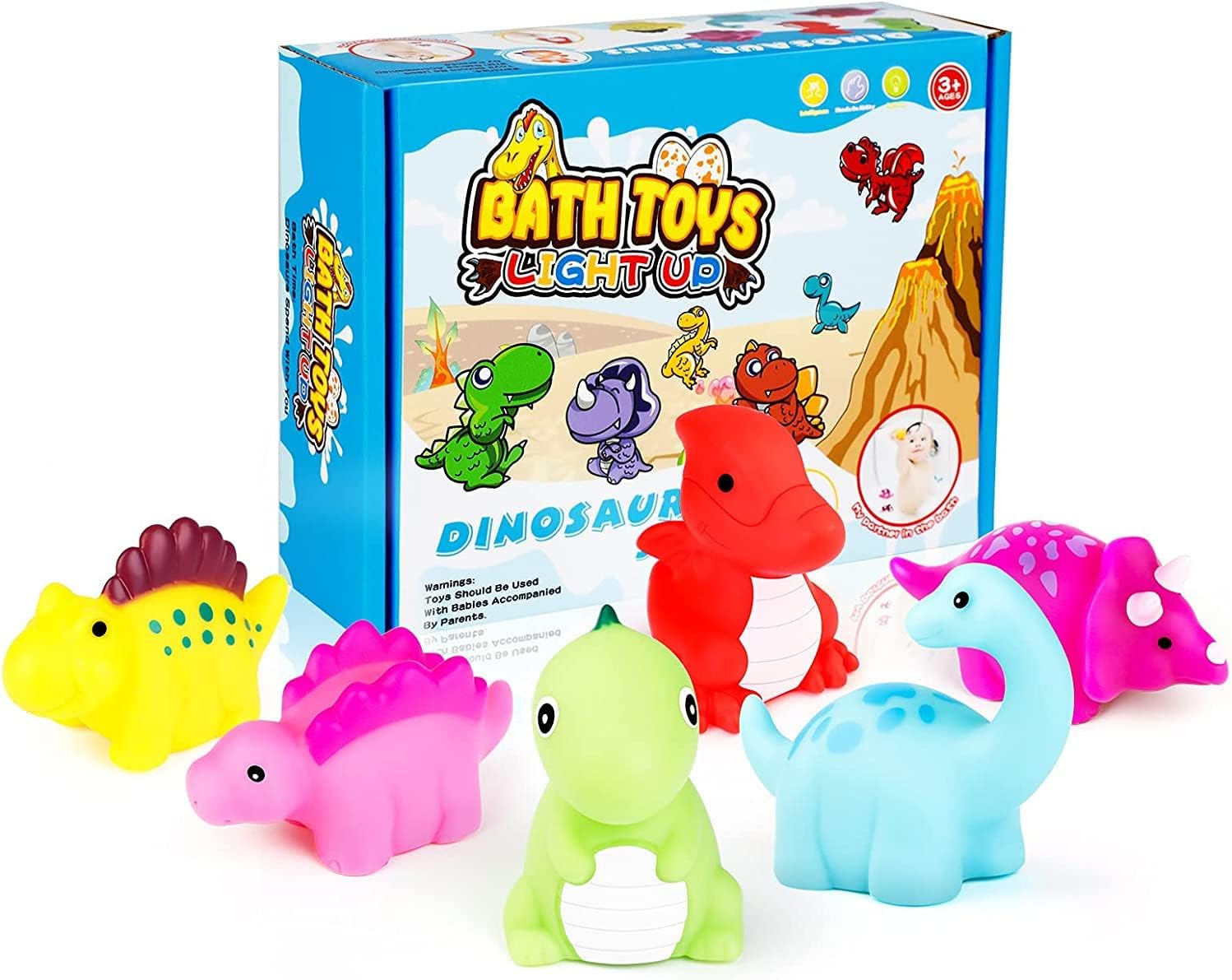 Cibolar Dinosaur Bath Toys Light-Up 6 Packs Floating Bath Toys Set for Baby Toddlers Kids in Birthday Easter Christmas Shower Pool Bath Toys Boys Girls Children Preschool Bathtub Bathroom : Toys & Games