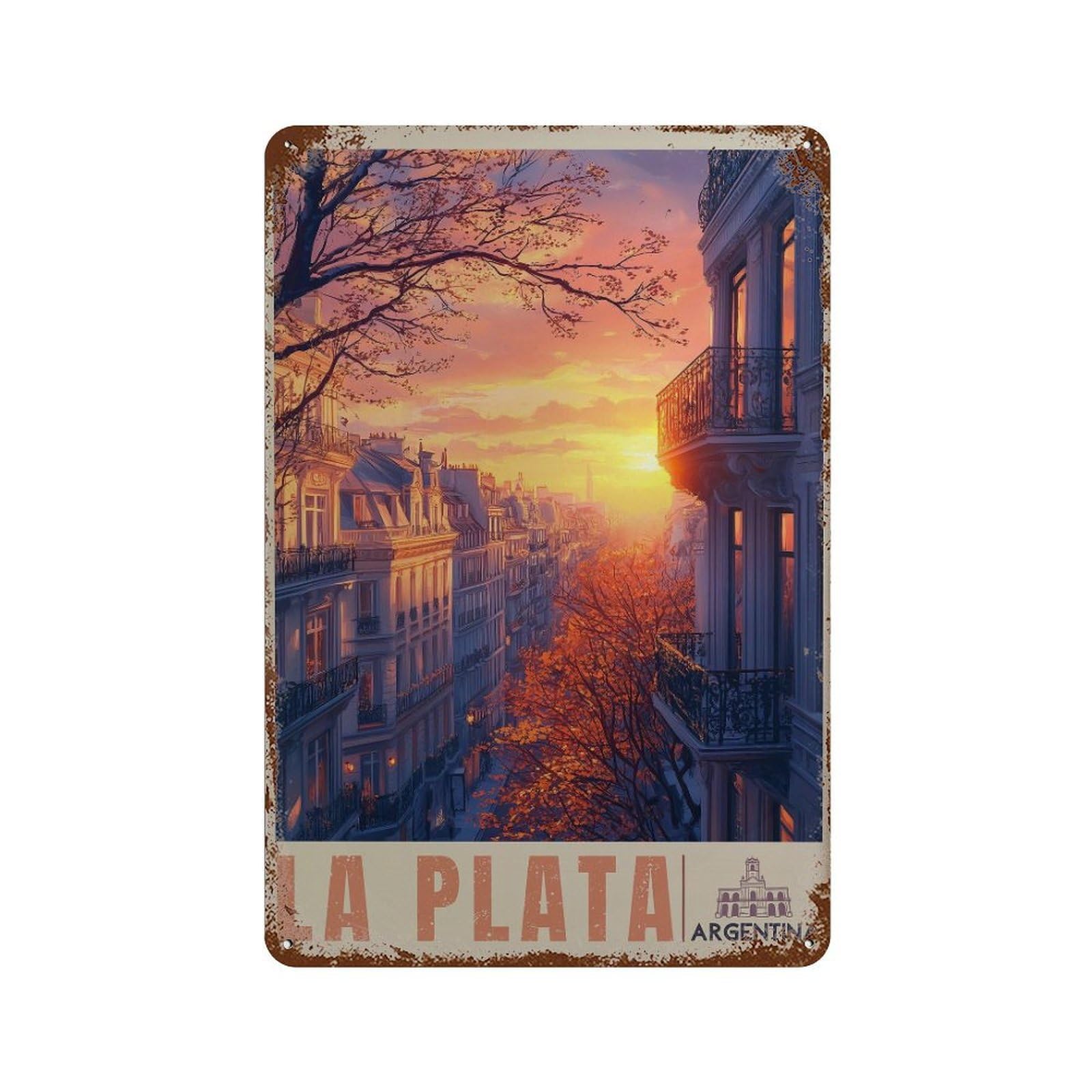 xiaoxiaoshen La Plata Argentina Horizontal Travel Sunset City Architecture Wall Decor Art Metal Tin Poster Modern Home Decor Art Home Bar Shop Decorations Vintage Sign 30x20cm