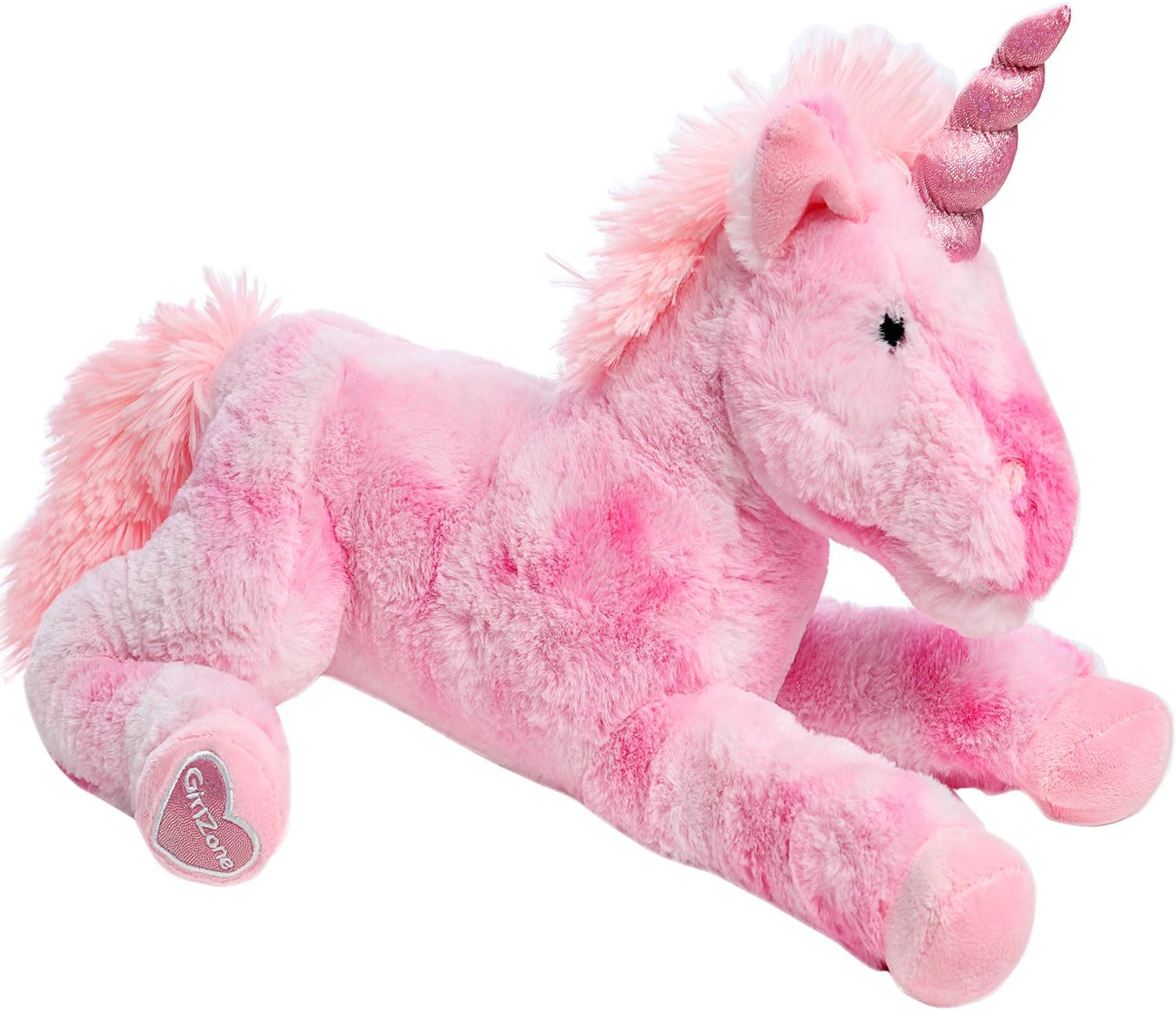 GirlZone Unicorn Teddy, 18-Inch Stuffed Pink Plush Unicorn for Girls with Pretty Glitter Horn, Soft and Cuddly, Great Birthday Gift Idea for Girls