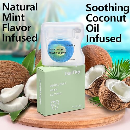 Miniatura 10 de Hilo dental tejido con infusión de aceite de coco, hilo dental encerado de vegetales naturales de limpieza profunda, limpieza extra ancha y se