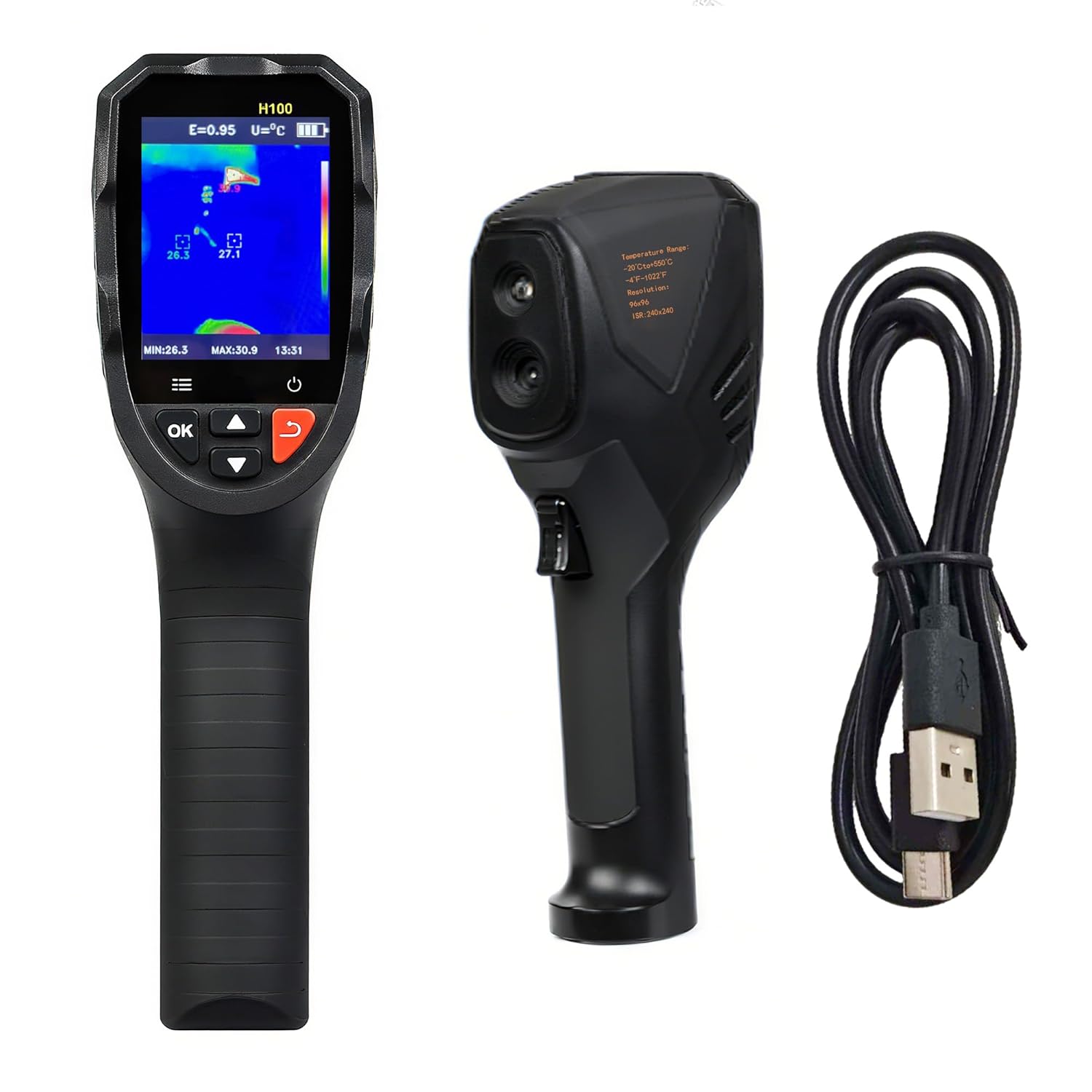 Thermal Imaging Camera Super Resolution 240 x 240, 15-Hour Battery Life, 128 x 128 IR Resolution, 25Hz Infrared Camera, High/Low Temp Alerts, Auto Shutdown, -4°F to 1022°F, Thermal App Image Transfer