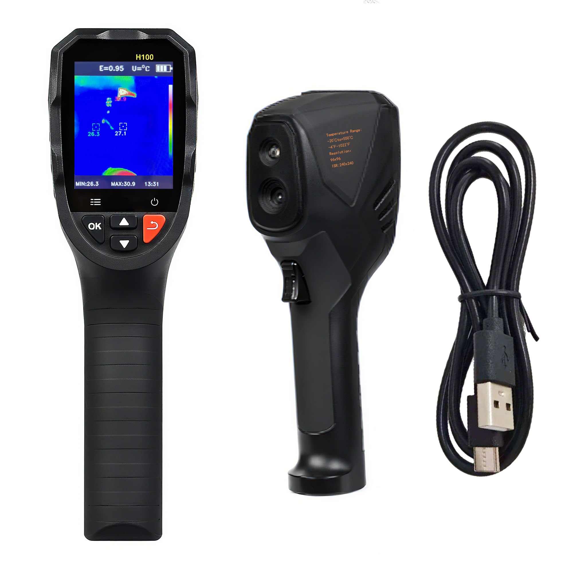 Thermal Imaging Camera Super Resolution 240 x 240, 15-Hour Battery Life, 128 x 128 IR Resolution, 25Hz Infrared Camera, High/Low Temp Alerts, Auto Shutdown, -4°F to 1022°F, Thermal App Image Transfer
