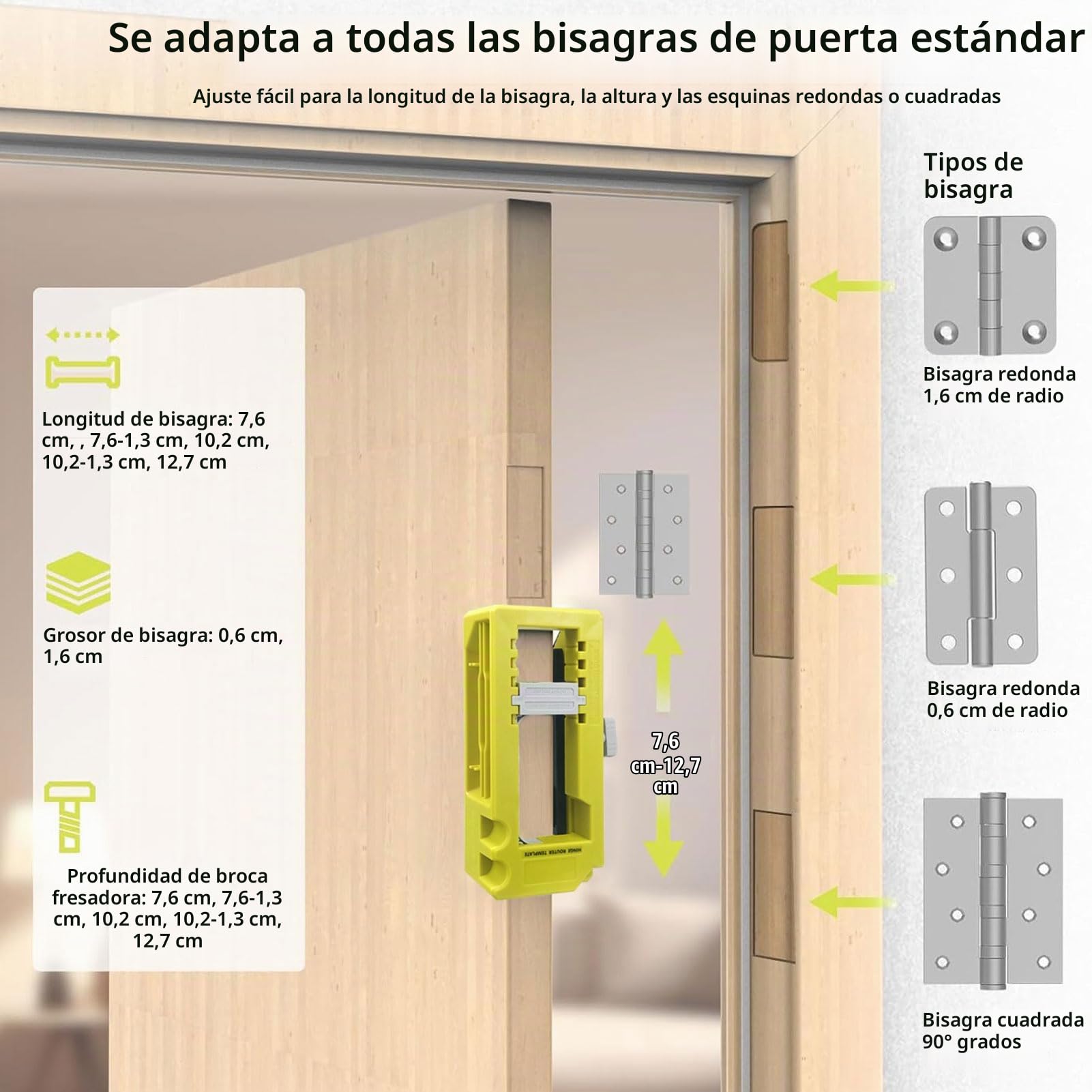 Plantilla de Bisagra de Puerta, Plantilla de Bisagra de Puerta con Espacio de Almacenamiento, Medidor de Profundidad, Kit de Instalación de Plantilla de Enrutador de Bisagra de