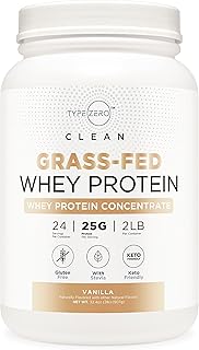 Type Zero Grass Fed Whey Protein Concentrate Powder (Vanilla, 2LBS) - Gluten Free & Non-GMO
