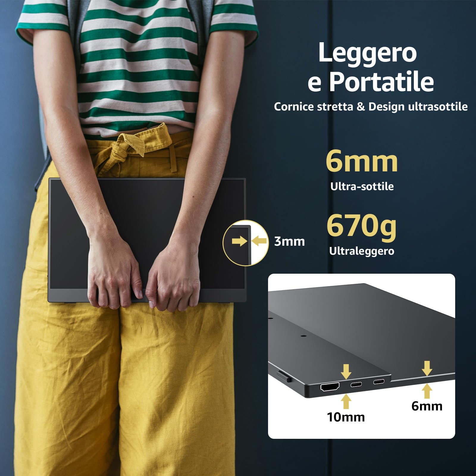 cocopar USB-C Portable Monitor - 15,6 pollici 1080P FHD HDR Zero Frame USB-C Computer Display con doppio Type-C Mini HDMI per Laptop PC Mac Surface Xbox PS4/5, con Smart Cover