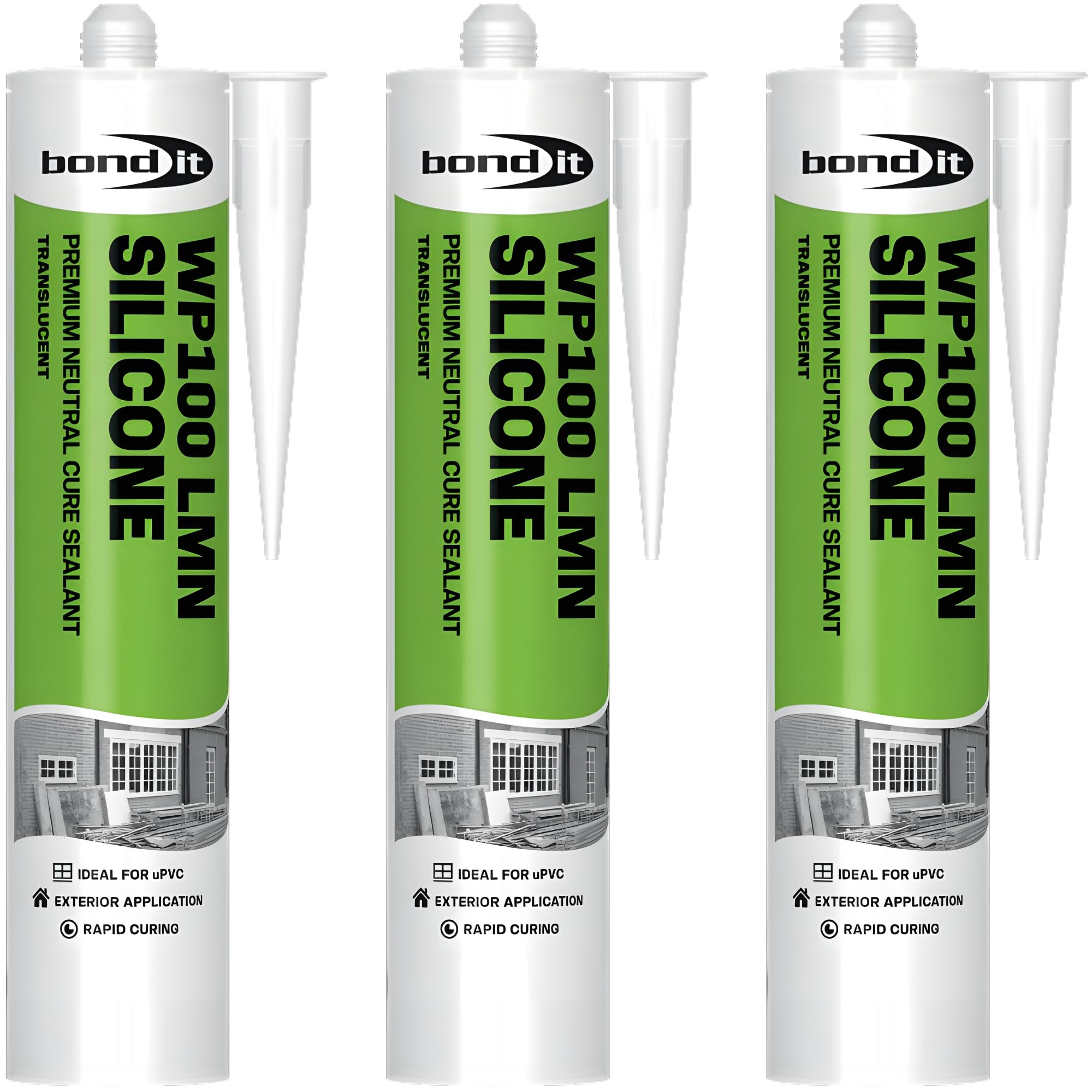 Bond It WP100 Translucent Silicone Sealant Neutral Cure Oxime 3 Pack (285ml Each) – External Window & Door Sealant, Waterproof Exterior Silicone Sealant for uPVC Frames, Building & Construction Joint