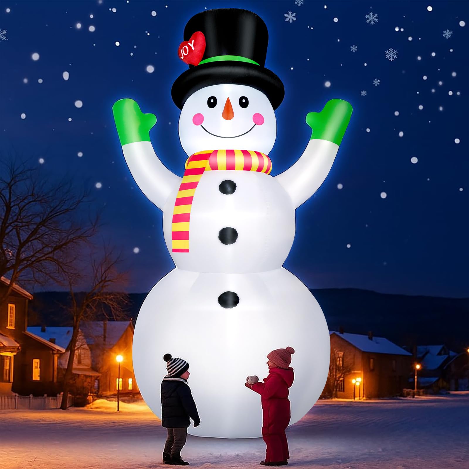 Cappello magico da 3 m, con pupazzo di neve gonfiabile, decorazione per esterni, pupazzo di neve gigante integrato, luce LED luminosa, decorazione natalizia per giardino, patio, prato, centro