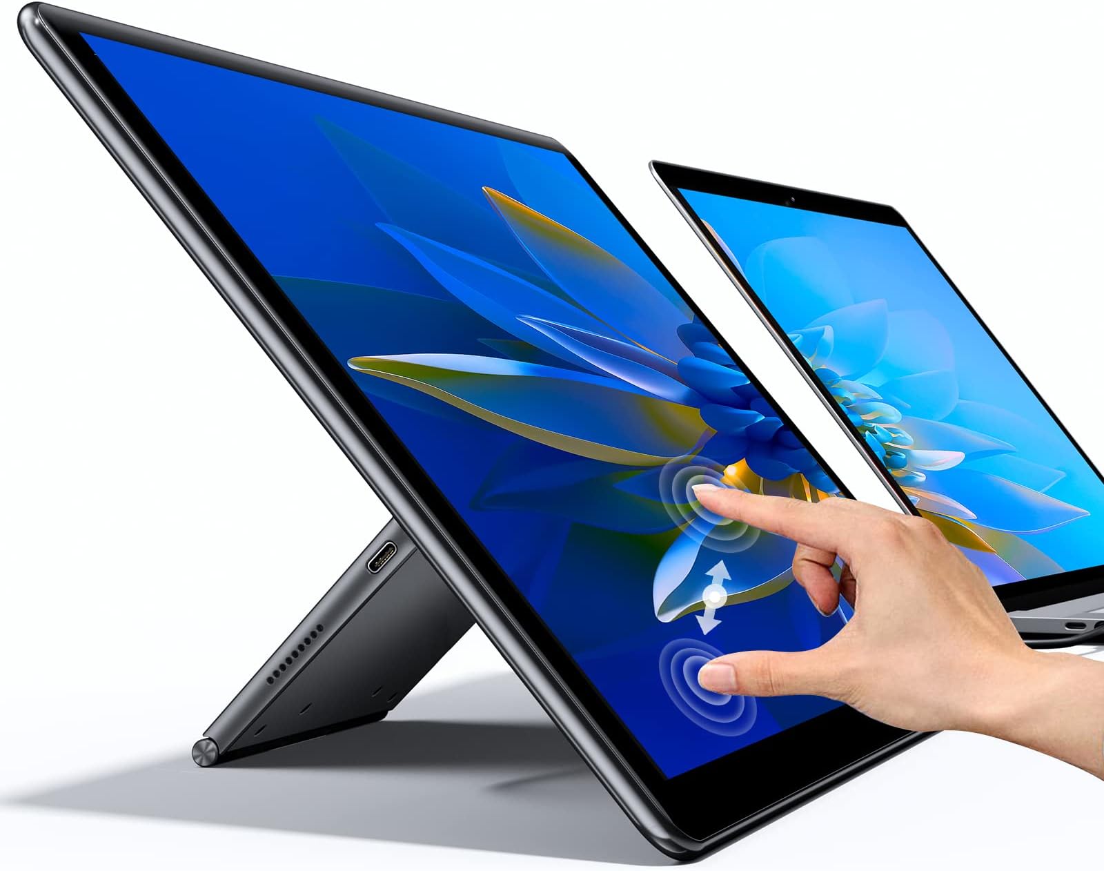 Y Portable Monitor Freestanding Touchscreen, 15.6''FHD 1080P IPS Screen with Adjust Stand, 2000:1 Contrast Ratio, 100% sRGB w/Standard HDMI/USB 3.0/Type C, Built-in Speaker/Ambient Light