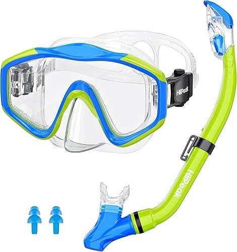 HiiPeak Equipo de esnórquel para niños, gafas con cubierta para la nariz, juego de esnórquel con parte superior seca para edades de 5 a 15 años