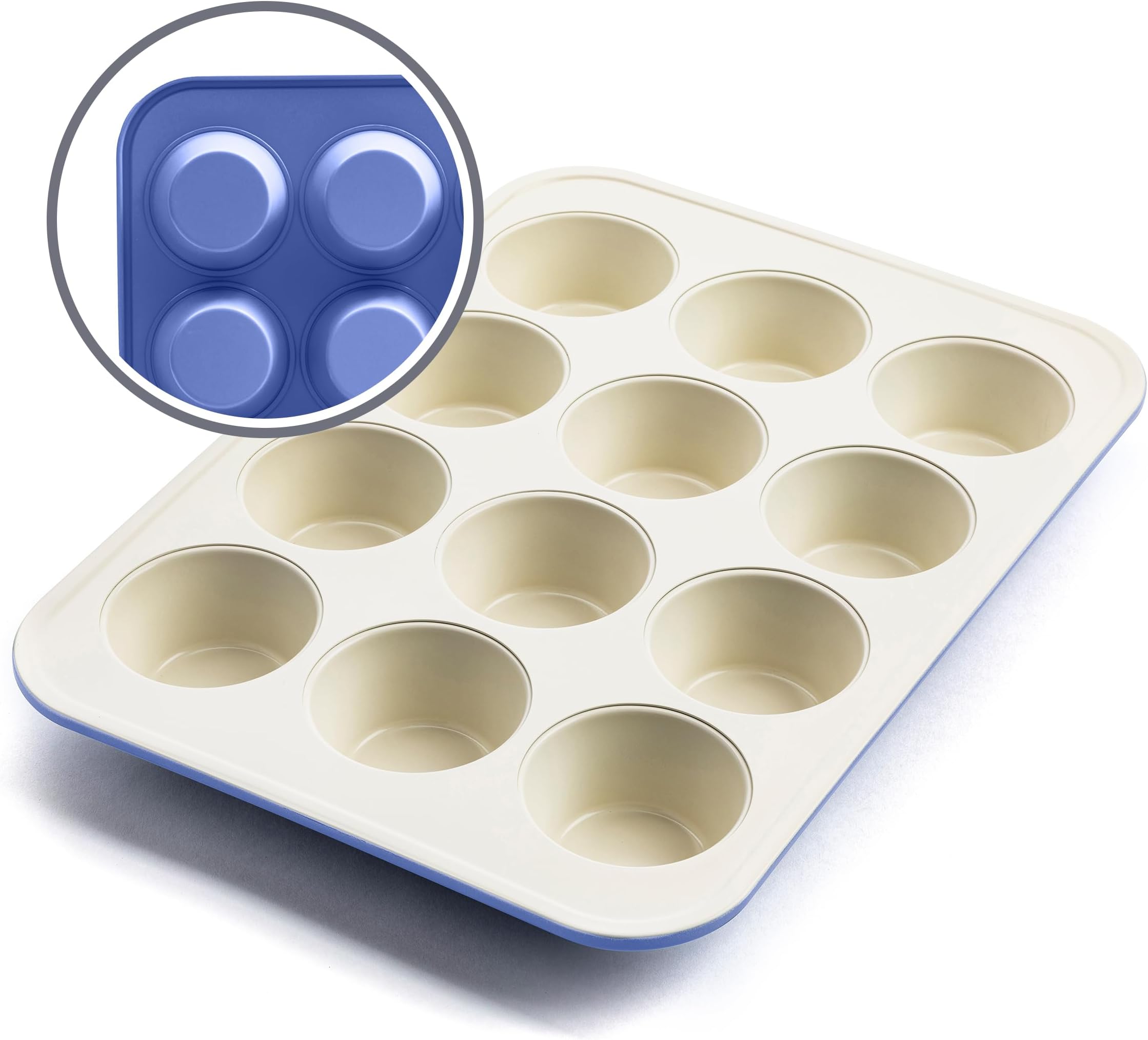 GreenLife 12-Cup Muffin Pan, PFAS-Free Healthy Nonstick Baking Tray, 11.4" x 1.9" x 15.9", Durable Ceramic Bakeware, Cupcakes, Egg Bites, Tarts, Brownies, Periwinkle