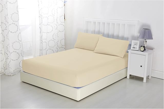 Sonia Moer Super Soft Brushed Microfibre Fitted Sheet - Non Iron Breathable Hypoallergenic Bottom Sheet with Strong Elastic Hem- King/Cream