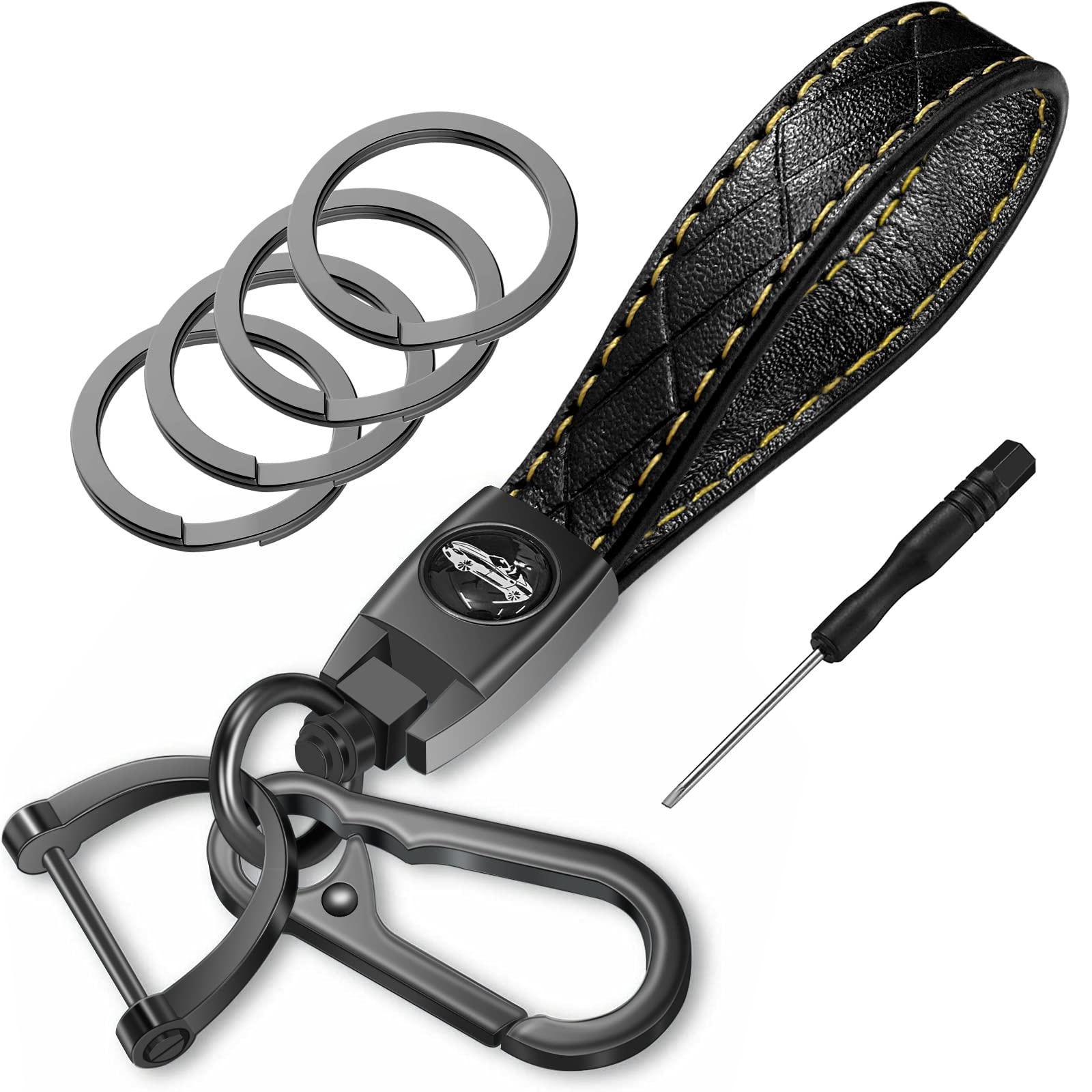 Idakekiy Car Keychain Microfiber Leather with 4 Key Rings 360 Degree Rotatable Universal Key Fob Chain Holder Organizer