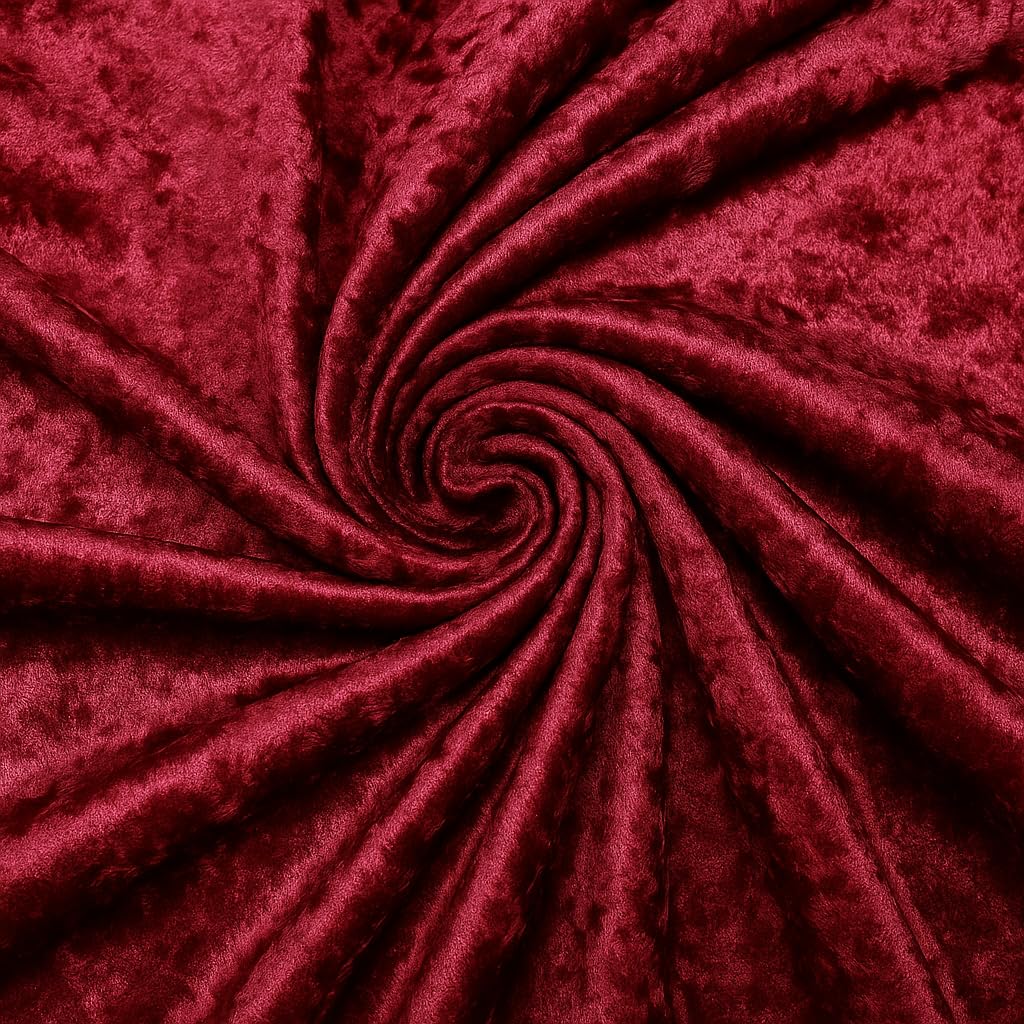 Dark Red Crushed Velvet Fabric – 2 Metre Length x 150cm Wide – Soft Luxury Material for Upholstery, Dressmaking, Crafts & Décor