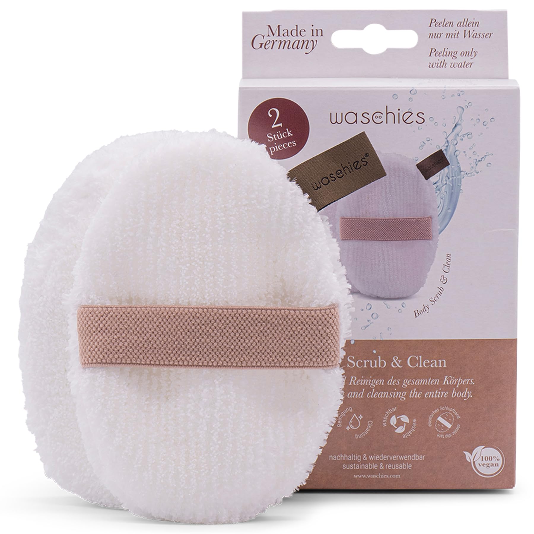 Waschies Reusable Body Cleansing & Exfoliating Pads, Pack of 2, Dual Sided, Full Body Deep Exfoliation