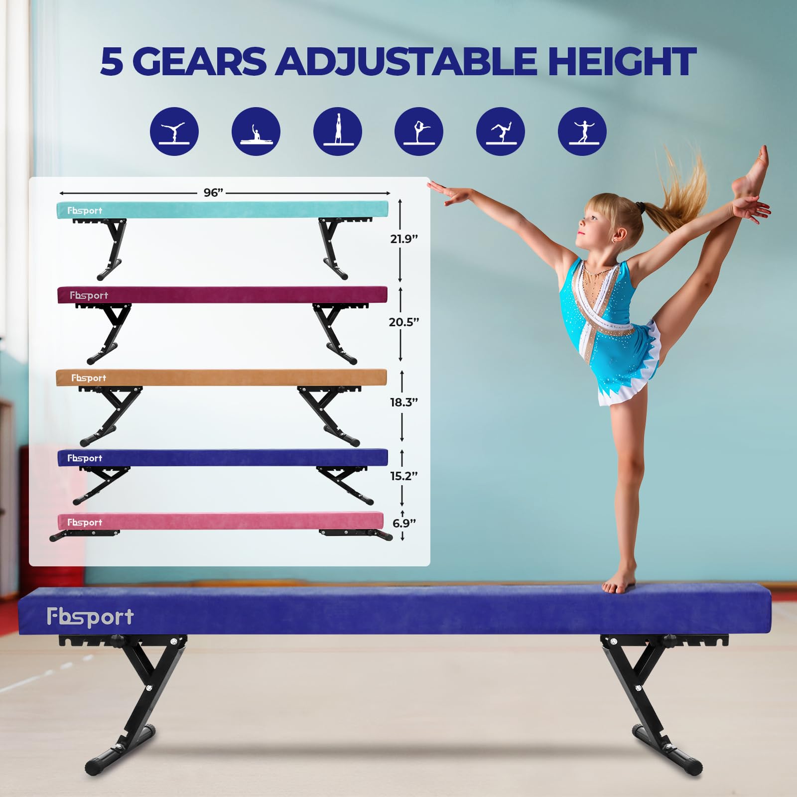 Evenwichtsbalk Gymnastiek Kinderen 241 cm Hoogte Verstelbaar (5 Niveaus), 158,7 kg Draagvermogen Gymnastiekbalk Gymnastiekbalk, Evenwichtsbalk Evenwichtsbalk voor Gymzaal, Galaxy | NL