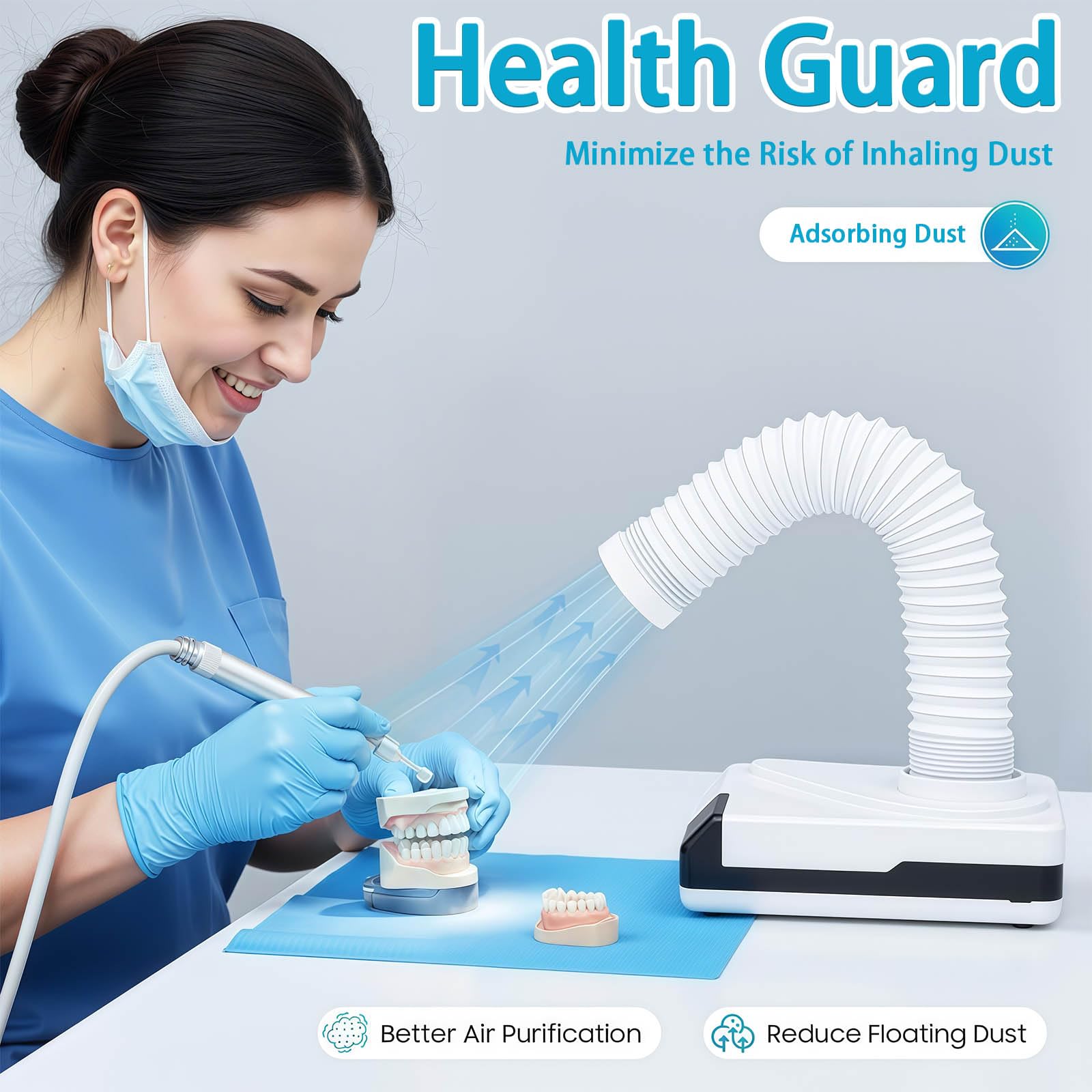 Aspirapolvere per unghie, mini aspirapolvere da tavolo da 60 W, potente aspiratore per polvere con illuminazione a LED, per salone di bellezza e laboratorio dentale, funzionalità 2 in 1