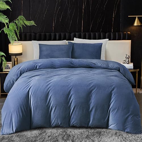 Miniatura 11 de Ivellow Funda de edredón de terciopelo de tamaño queen, color morado, 3 piezas, ultrasuave, transpirable, de terciopelo de franela, cierre