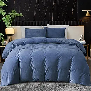 Ivellow Velvet Duvet Cover King Set Blue Comforter Cover 3Pcs Ultra Soft Cover Breathable Solid Luxury Flannel Velour Duvet Cover Zipper Closure Corner Tie