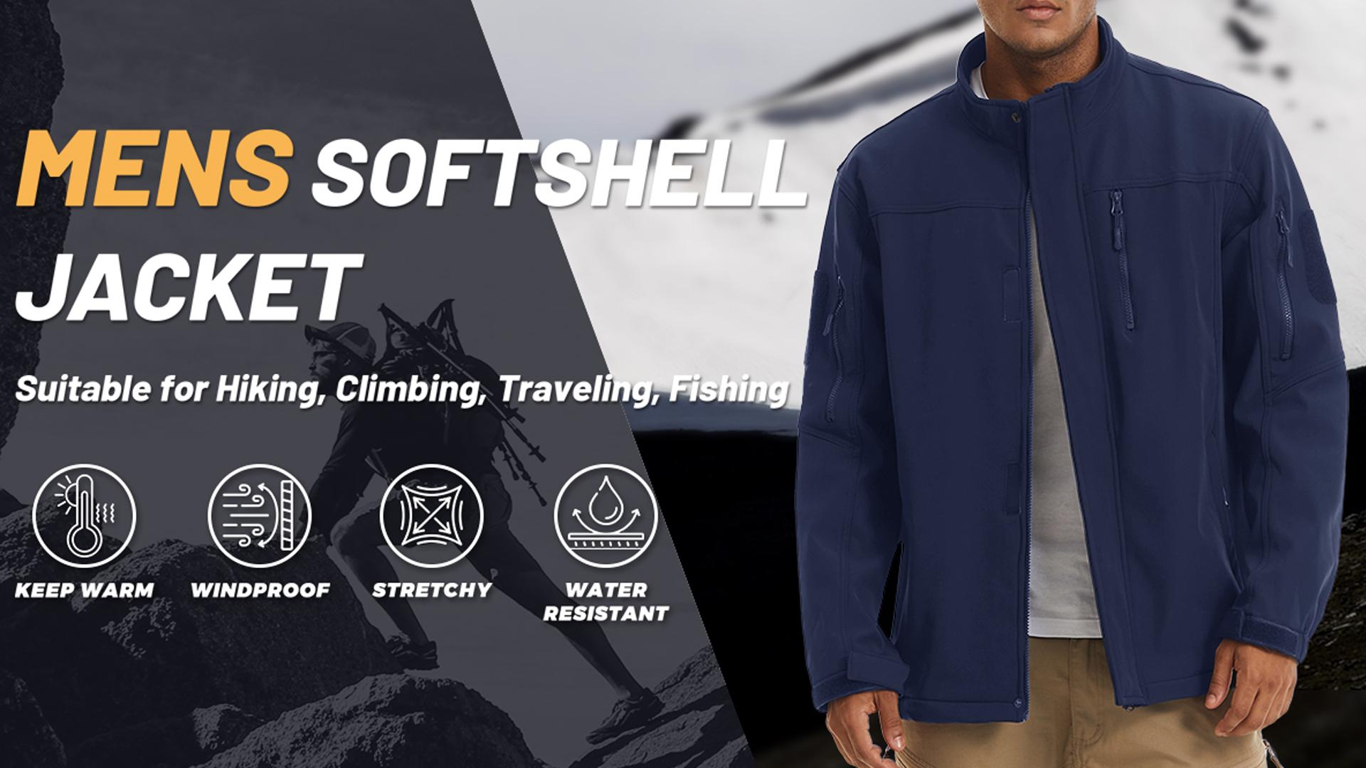 TACVASEN Mens Tactical Jacket Winter Stand Collar Softshell Jacket
