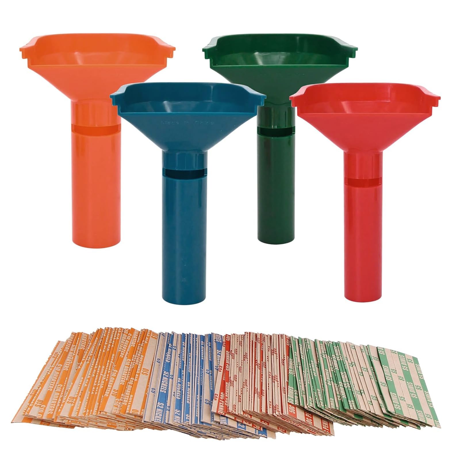 Amazon.com : 100 Assorted Flat Striped Coin Wrappers & 4 Coin Sorters ...