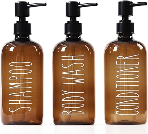 Miniatura 8 de HOMCDALY Juego de 3 dispensadores de champú y acondicionador, botellas de jabón de ducha de 21 onzas con bomba, dispensador de champú y