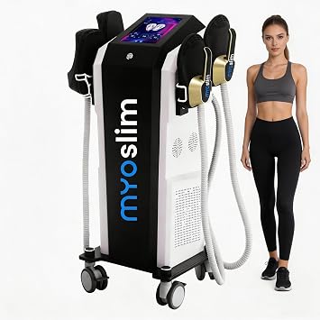 MYOslim Smart Touchscreen Body Sculpting Muscle Toner Device for Abdomen, Butt, Legs, and Arms, 4 Handle, Black and White
