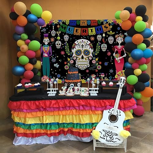 Miniatura 2 de Mocsicka Telón de fondo del Día de los Muertos mexicano, Día de los Muertos, fiesta de calavera de azúcar, decoración de fiesta de Halloween,