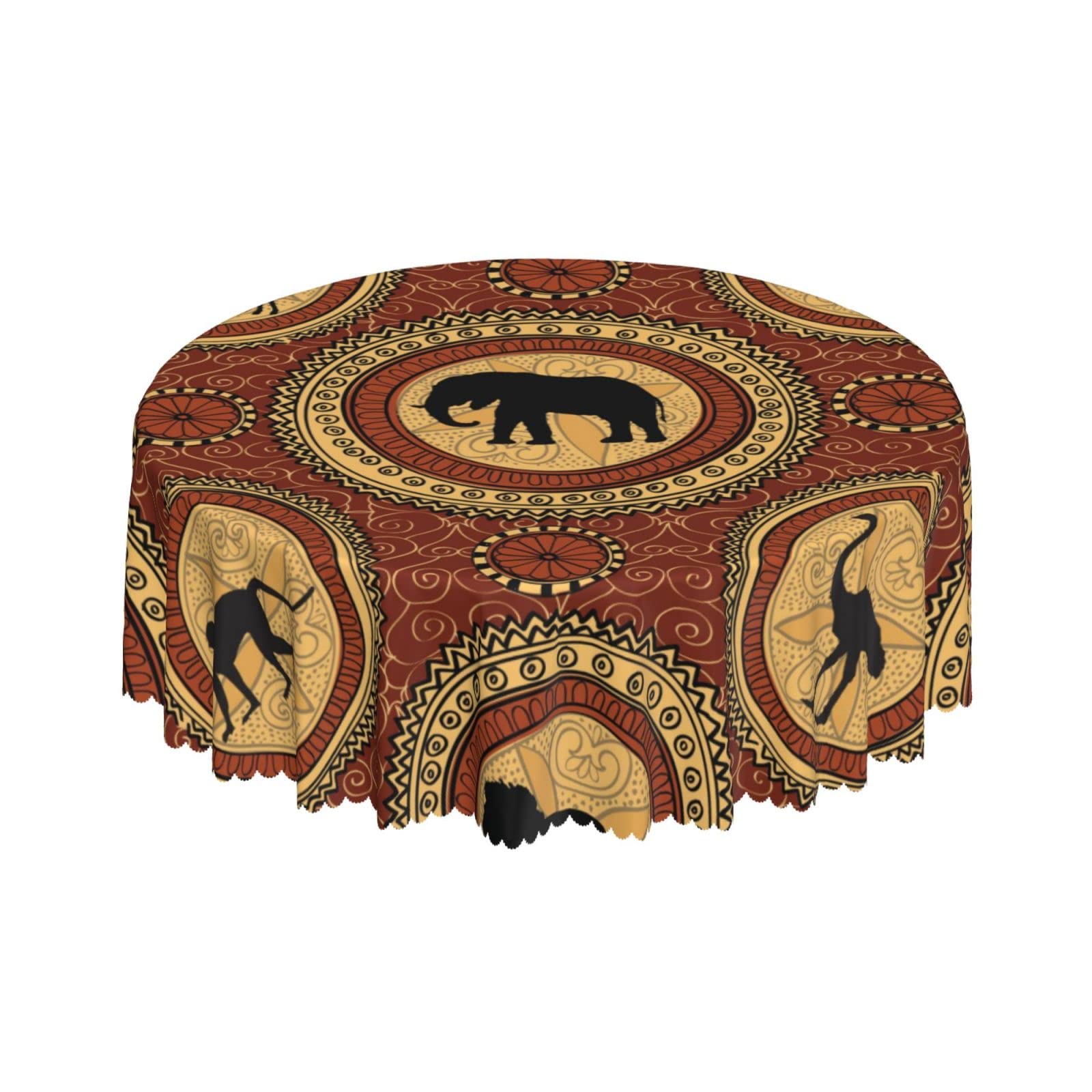 Lsjuee Abstract African Animals Round Tablecloth 60 Inch Printed Washable Tablecloth for Dining Party Holiday Fall Home Decorative