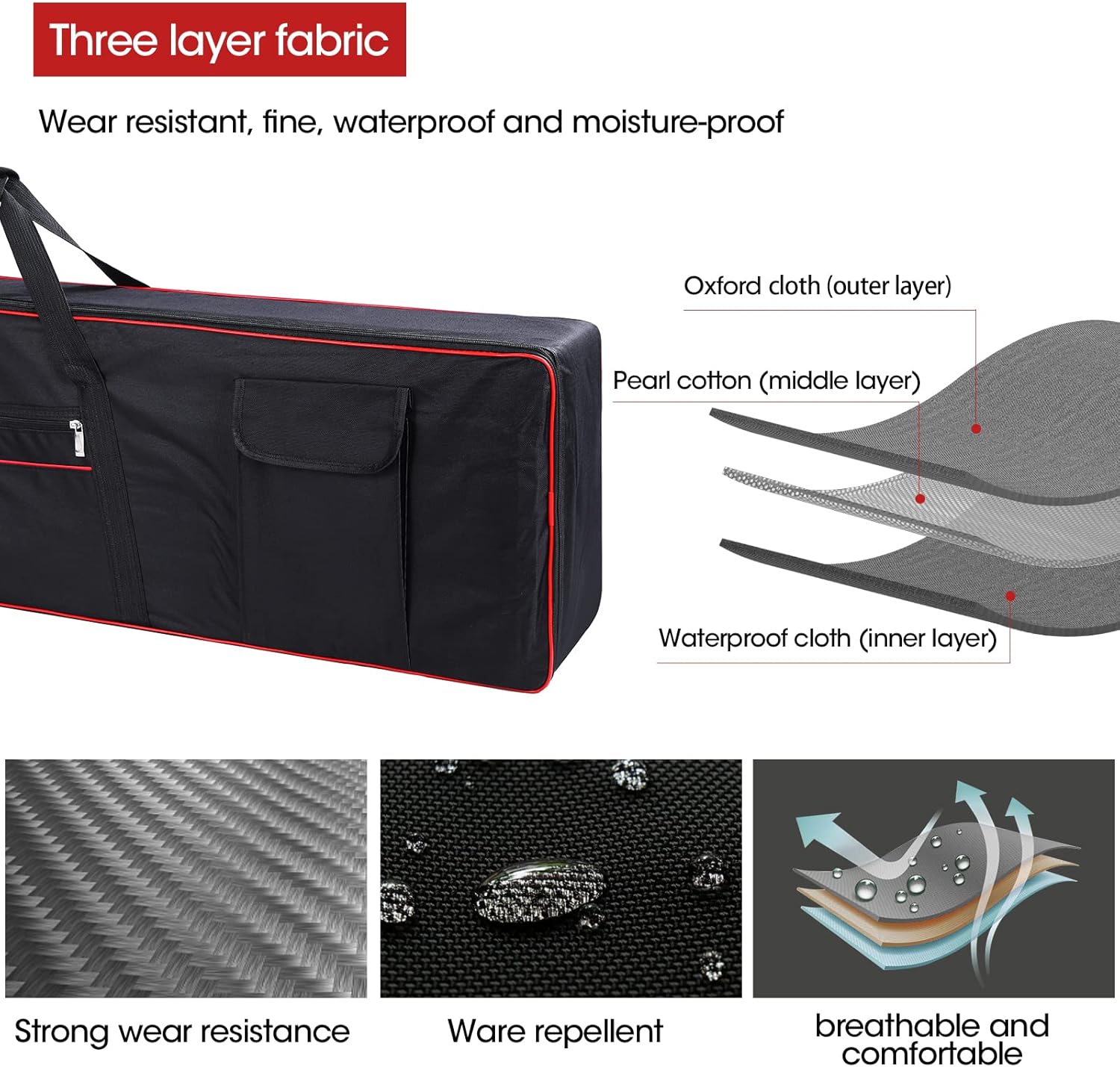 88 Key Keyboard Case Carrying Piano Cover, Gig Bag with 2-Pocket Keyboard Bag, 600D Durable Oxford Inside Padded Full Coverage Dust Protection for Digital Piano Covers