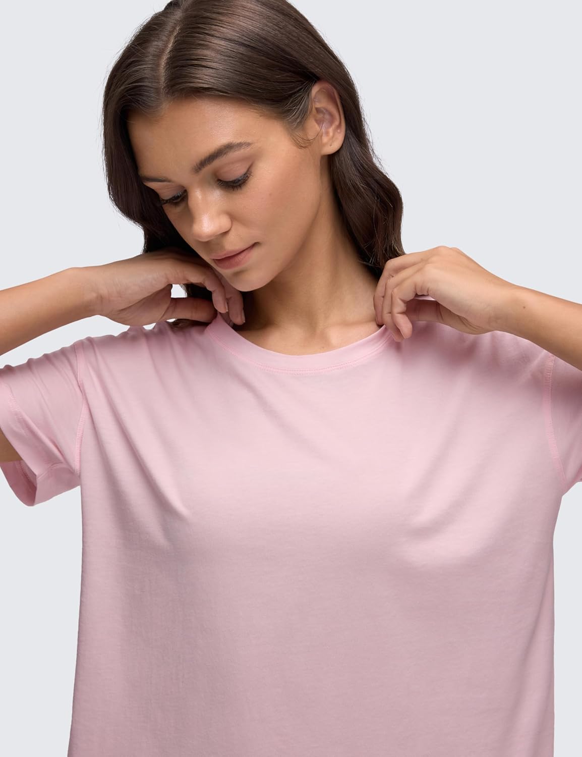 CRZ YOGA Pima Cotton Relaxed T-Shirts for Women - Workout Athletic Gym Casual Short Sleeve Shirts Basic Crewneck Hip Tops