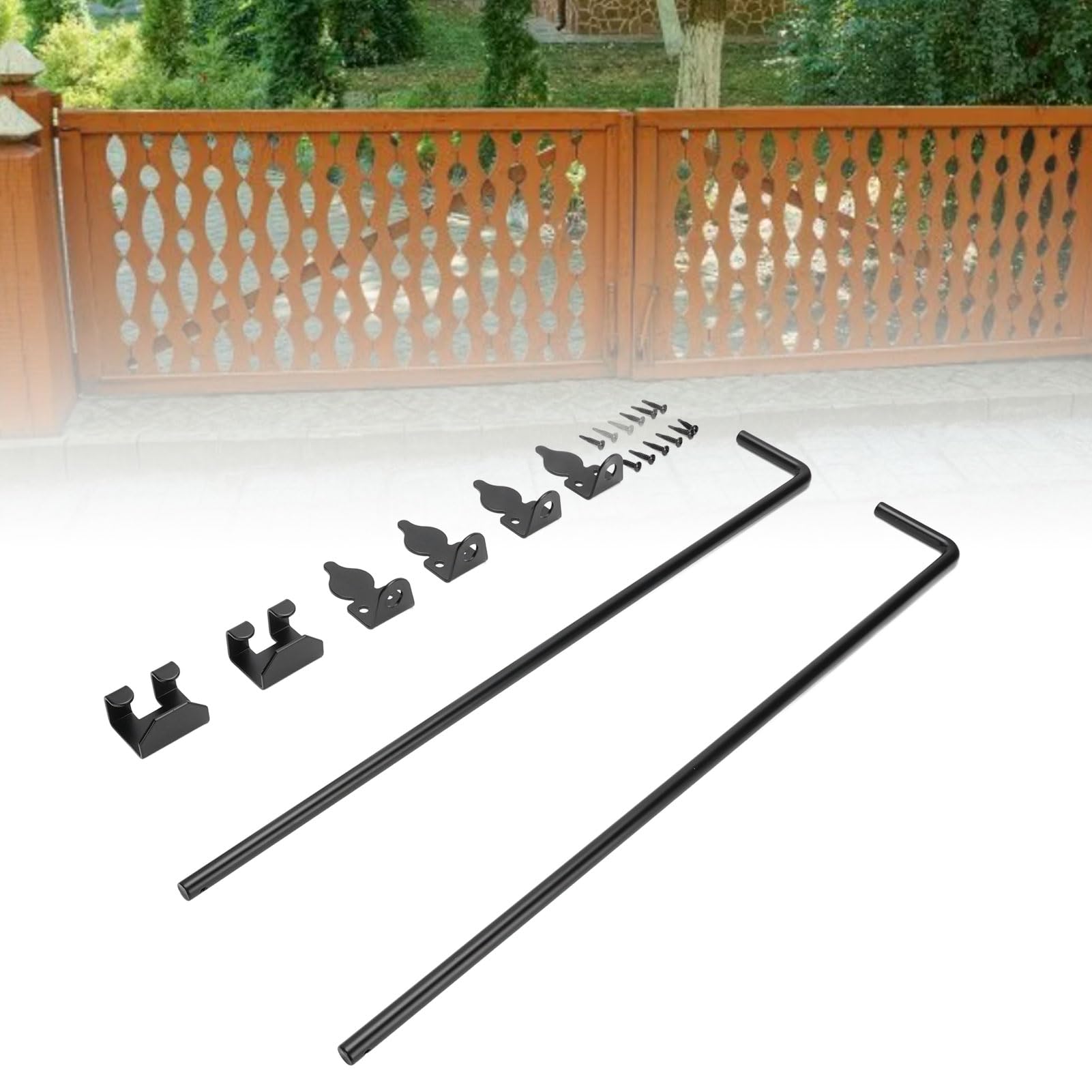 Cryfokt Varilla de Puerta de Acero de Aleación de 24 Pulgadas, Juego de 2 Varillas de Caída de Puerta con Sujetadores y Tornillos para de Madera, Adecuado para Uso en Exteriores