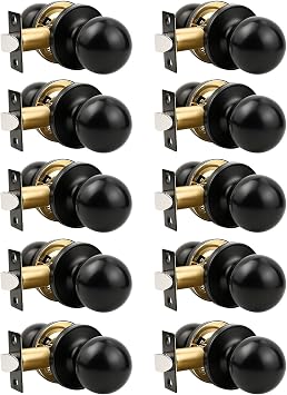 Knobonly 10 Pack Keyless Indoor Door Knob, Matte Black Passage Door Knobs, Interior Door Knobs, Stainless Steel