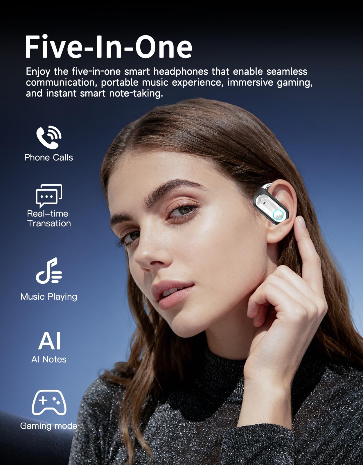 Auriculares Traductor en Tiempo Real con IA, Traductor Instantáneo de Voz con 164 Idiomas y 7 Modos de Traducción, Auriculares Traductores open ear 5 en 1,96 horas de autonomía para viajes y reuniones