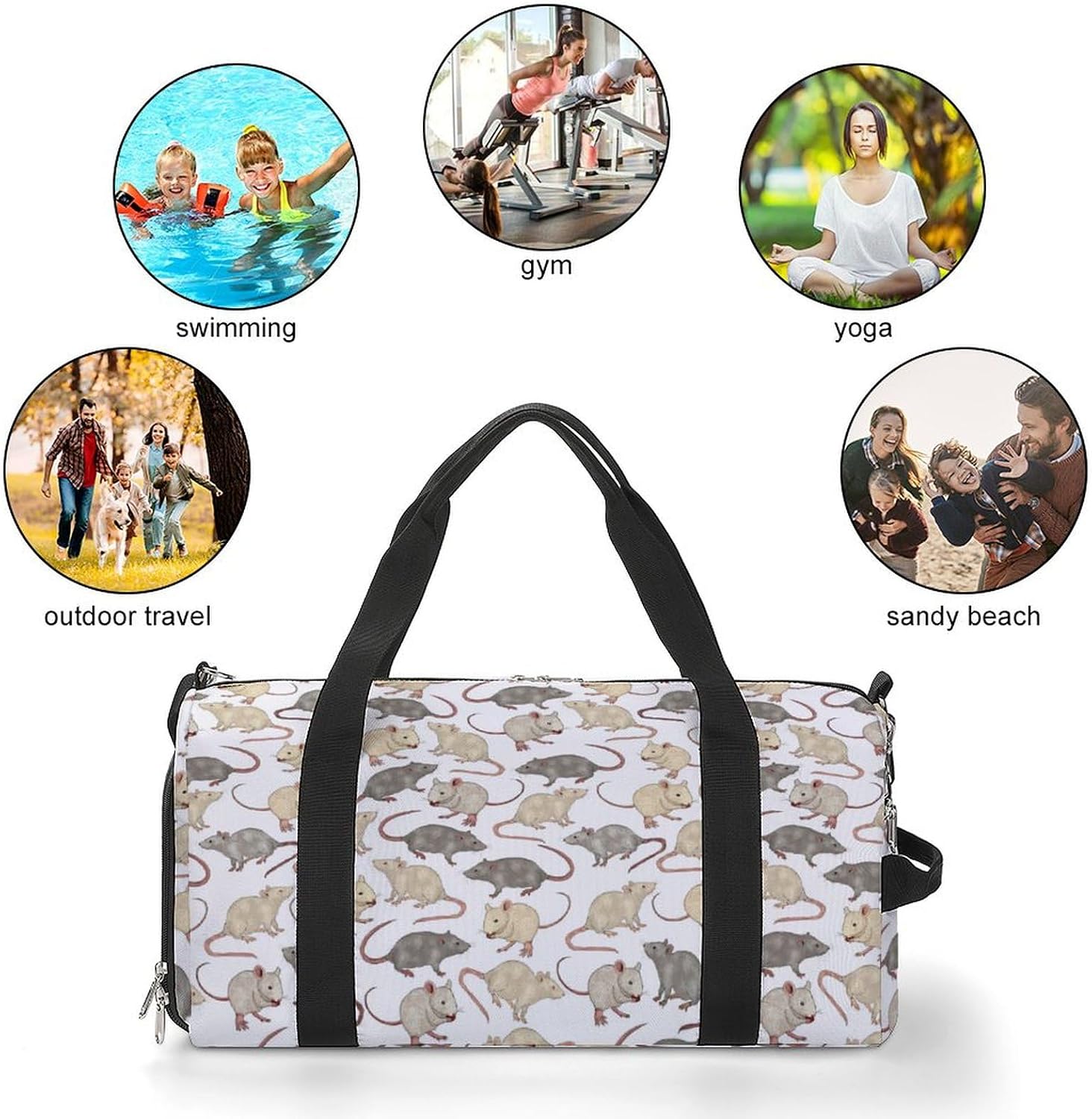 Rat Opossum Sport Gym Duffle Travel Bag with Shoe Compartment,Wet Pocket for Men and Women